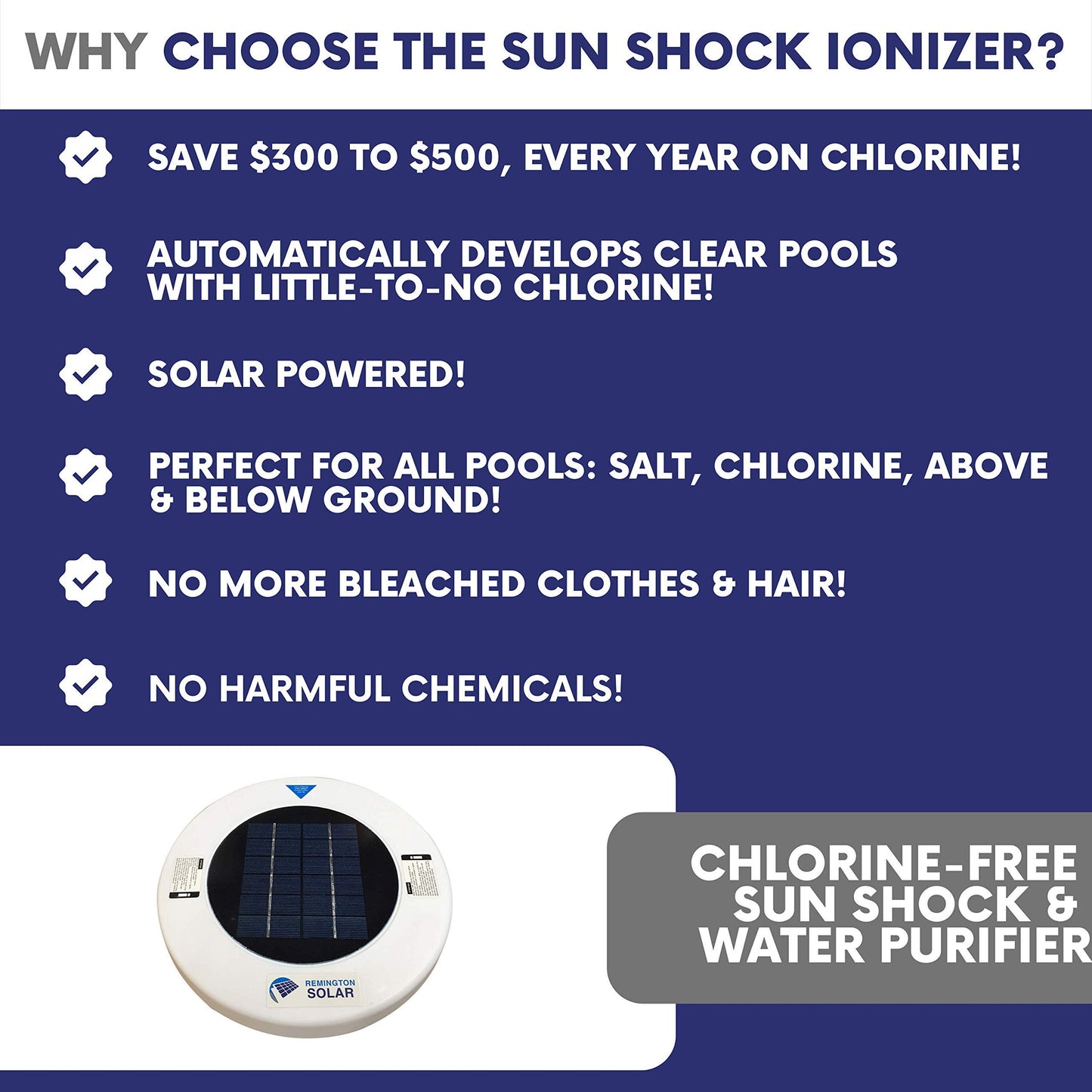 Remington Solar Chlorine-Free Sun Shock & Water Purifier Ionizer