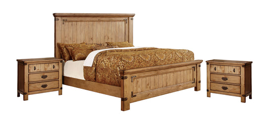 HOMES: Inside + Out Tustin 3-Piece Country Bed Set with 2 Nightstands, California King, Weathered Elm