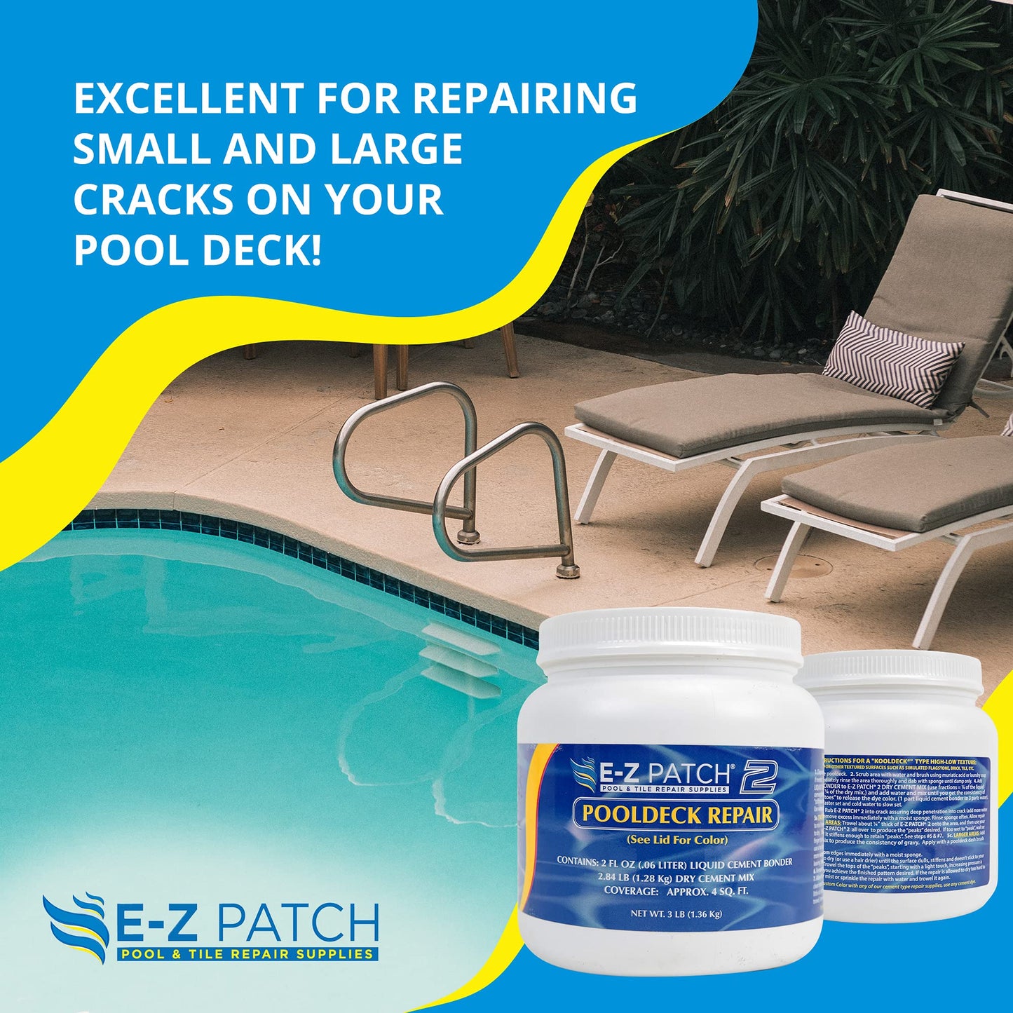 E-Z Patch 2 White Swimming Pool Deck Repair Patch - 3 Pounds