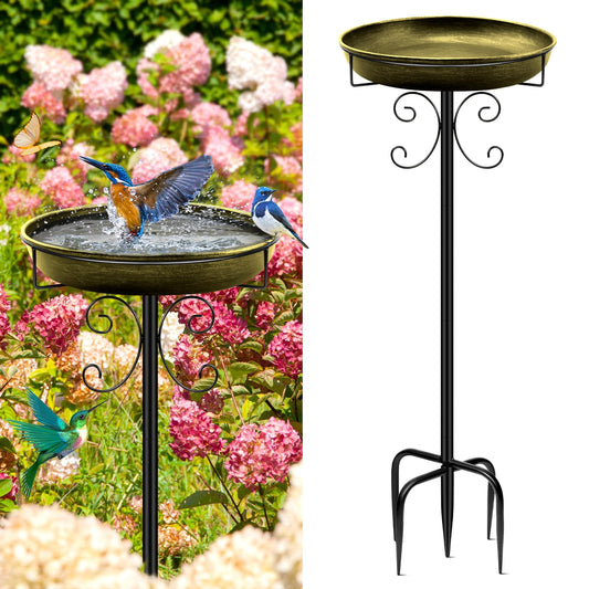 Daoeny 35In Metal Bird Bath for Outside, Vintage Bird Bath Bowl, Detachable Birdbath & Birdfeeder with 5 Prongs Base Stake, Bird Baths for Outdoors Garden Yard Lawn Decor (Antique Golden)