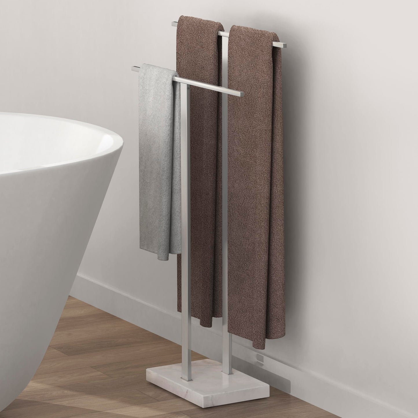 KES Standing Towel Rack 2-Tier Towel Rack Stand with Marble Base for Bathroom Floor, Upgrade Steady Design, Pro-Grade 18/8 Stainless Steel Brushed Finish, BTH217-2