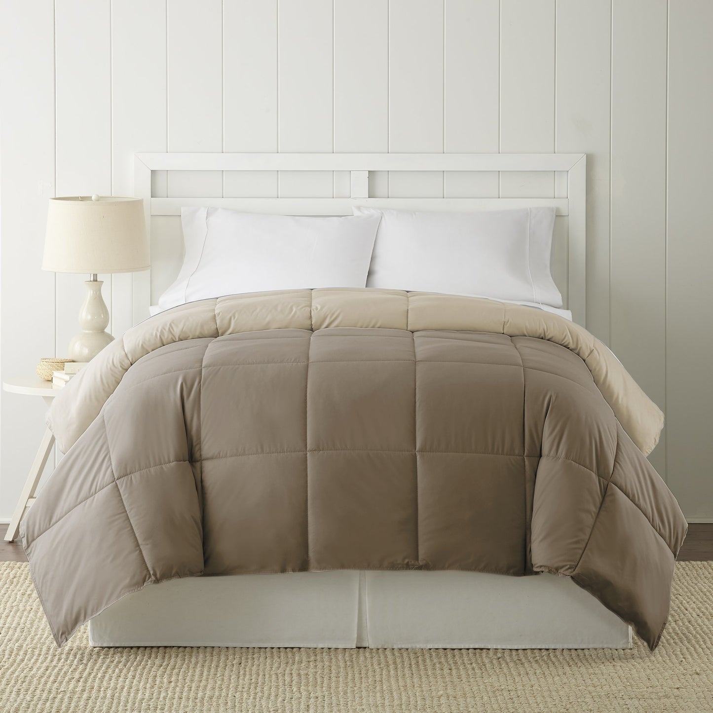 Modern Threads Down Alternative Microfiber Quilted Reversible Comforter & Duvet Insert - Soft, Comfortable Alternative to Goose Down - Bedding for All Seasons Stone/Champagne King