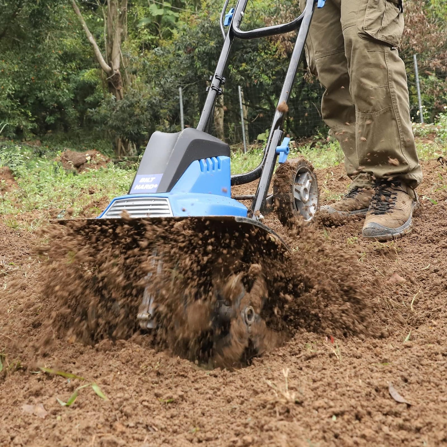 BILT HARD Tiller Cultivator 16 inch, 13.5 Amp 6 Steel Tines Tillers for Gardening Foldable, Electric Garden Rototiller with Adjustable Wheels