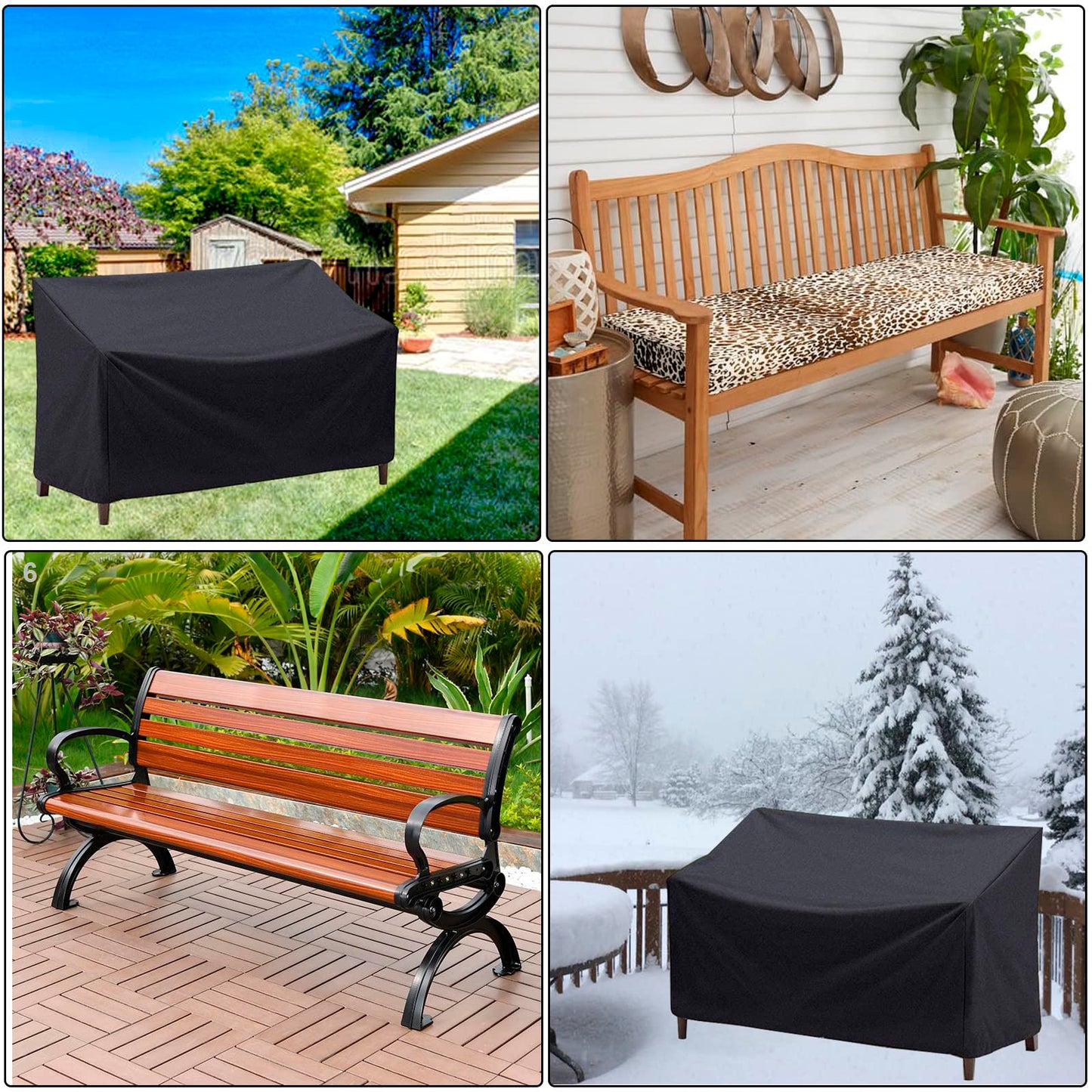 Outdoor Bench Cover Waterproof for 2-Seater Outside Garden Park Patio Loveseat Furniture Bench Covers 53L x 26W x 35H inch (Black)