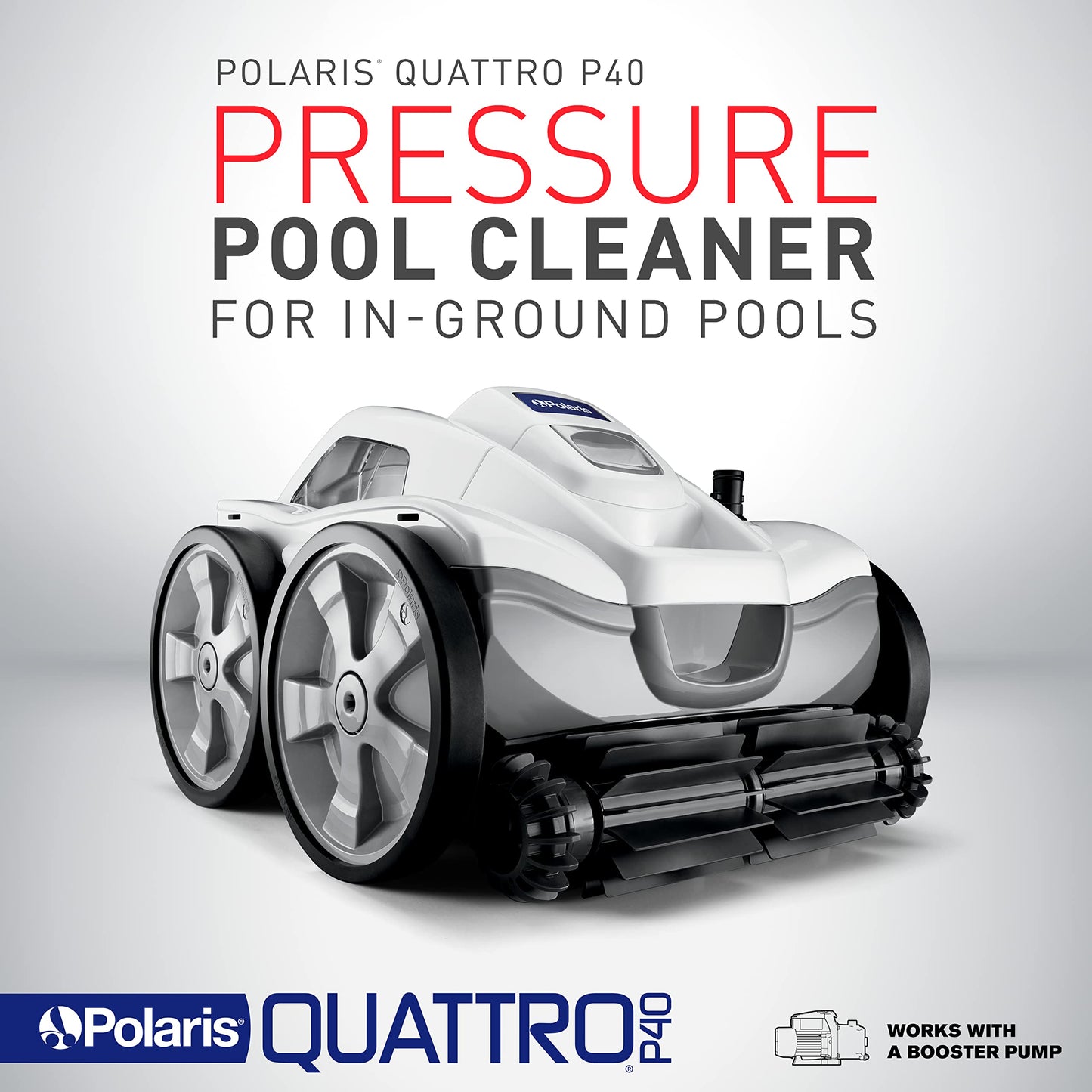 Polaris Quattro P40 Pressure Side Pool Cleaner for All In-Ground Pool Surfaces, Large-Capacity Dual Filtration Canister, 31' Hose & Transparent Lid to View Debris