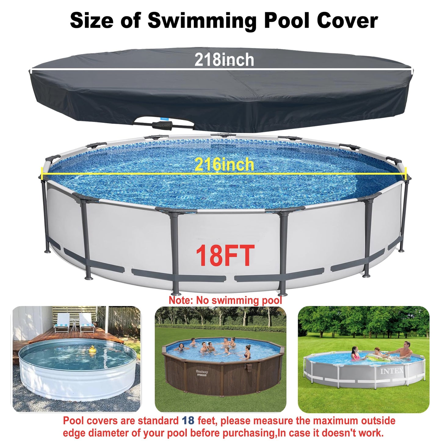 SIHAIAN 18 Ft Pool Cover with Automatic Drain Above Ground Pool Cover, Easy Installation Round Pool Cover Protector, Round Hot Tub Cover Ideal for hydrophilic and Dustproof Solar Pool Cover