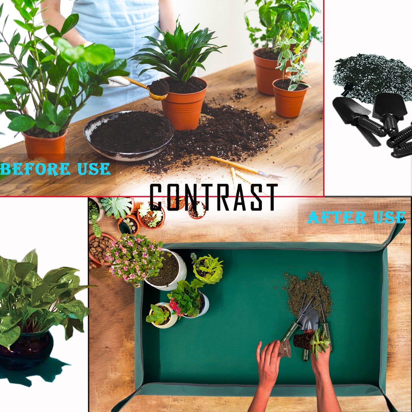Plant Repotting Mat,Thickened Oxford Waterproof Potting Mat, Foldable Repotting Mat for Indoor Plants Transplanting and Mess Control,Extra Large Gardening Work Mat with 50pcs Pot Hole Mesh Pads