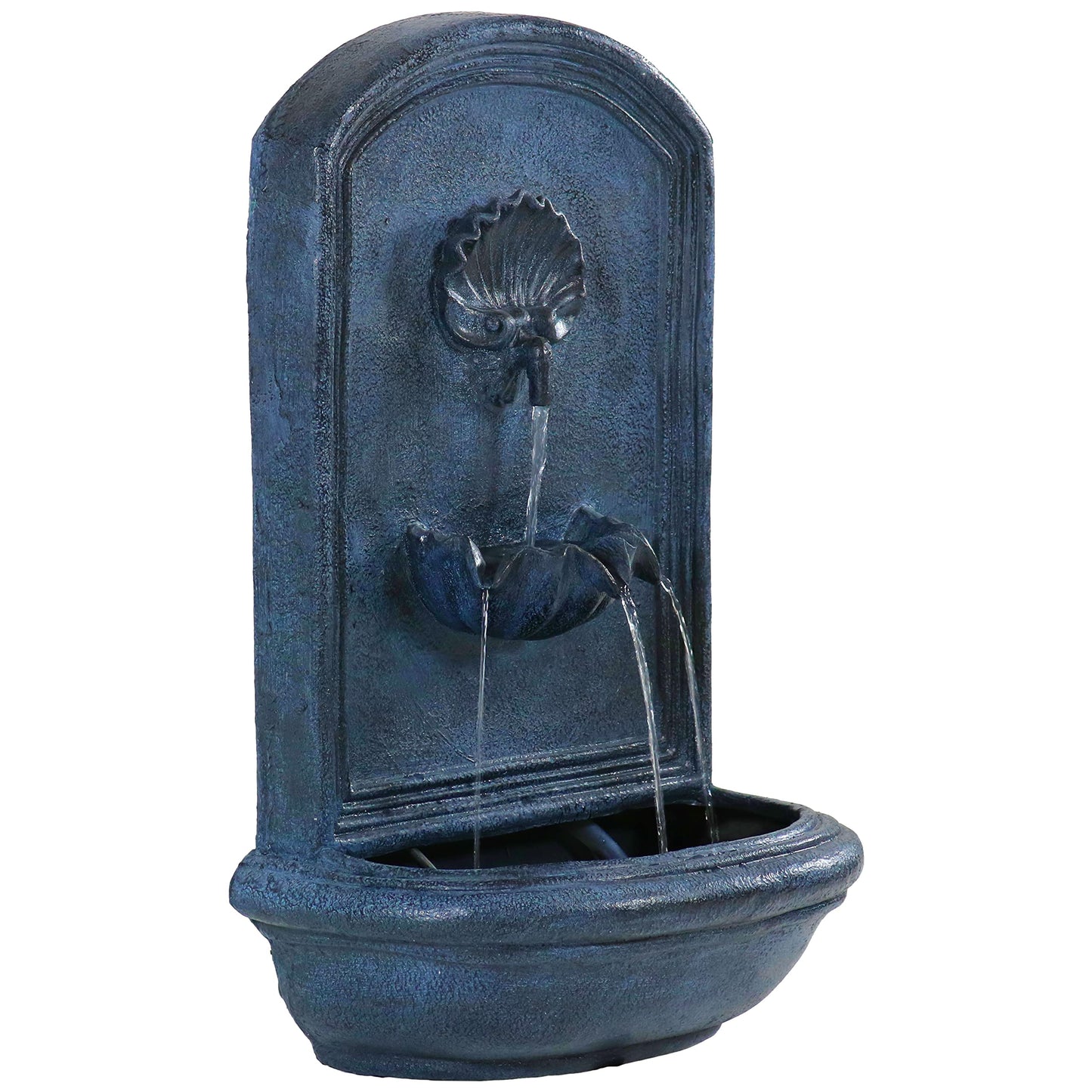 Sunnydaze Seaside 27-Inch Polystone Outdoor Wall Fountain - Electric Submersible Pump - Lead Finish