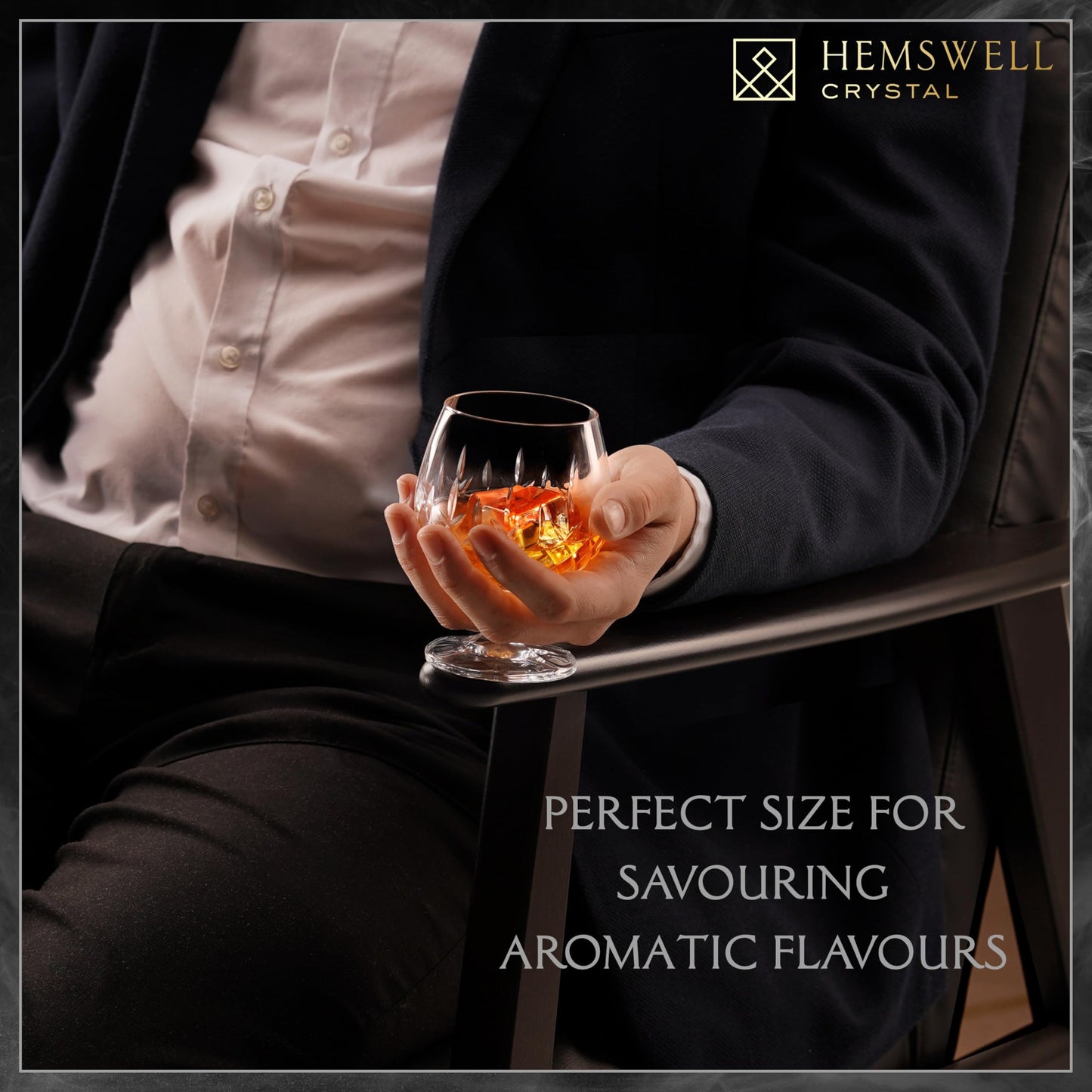 Hemswell Crystal Single Brandy Snifter Cognac Glass - Small Snifter Glasses for Scotch, Brandy or Whisky - Elegant and Exquisite Cognac Balloon Glass - European Crystal 8.5oz - Wicklow Design