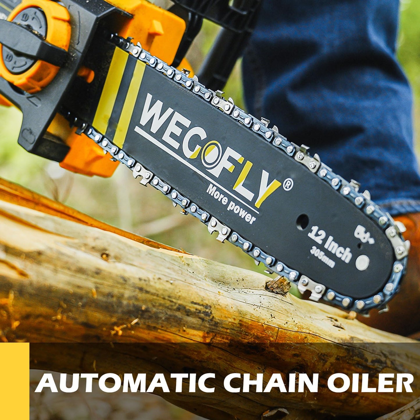 WeGofly 12-Inch Electric chainsaw Kit, (2 x 21V 4.0Ah Battery and Charger) Cordless Chainsaw with with Tool-free Chain Tension & Auto Lubrication, for Wood Cutting Trimming Courtyard Garden