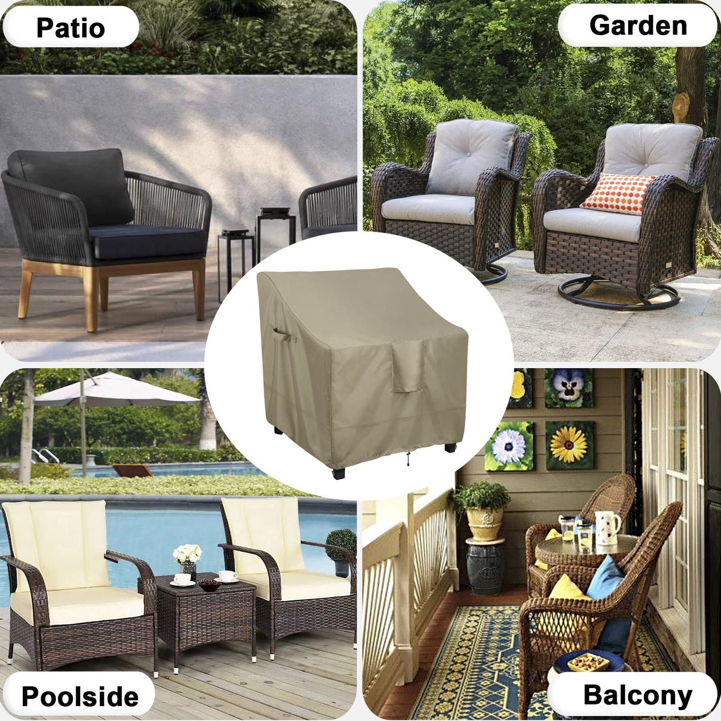 OutdoorLines Outdoor Waterproof Furniture Chair Cover - UV-Resistant Patio Lawn Chair Covers for Outdoor Furniture Windproof Heavy Duty Chair Covering, 1 Pack, 33.5Wx31.5Dx36H Inches, Camel