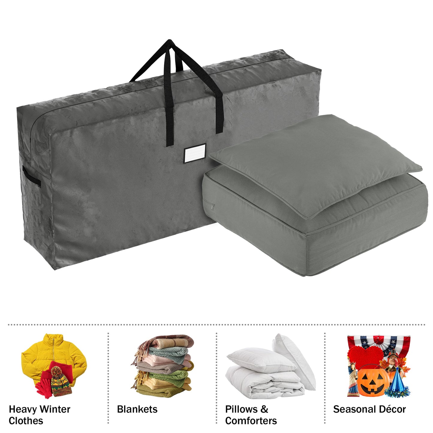 Storage Bag - Large Capacity Storage Bags with Durable Handles for Outdoor Cushion Storage or Clothes Storage - Moving Supplies by Pure Garden (Gray)