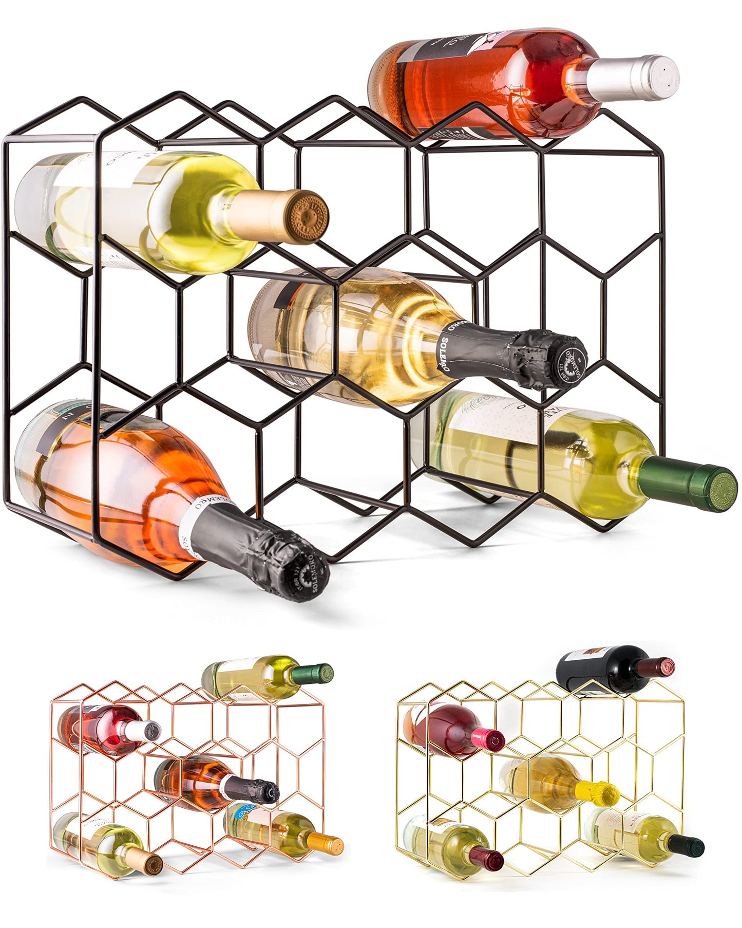 Gusto Nostro Countertop Wine Rack - 14 Bottle Freestanding Modern Black Metal Small - 3 Tier Tabletop Wine Holder Stand for Cabinet, Pantry - Wine Racks Countertop - No Assembly Required