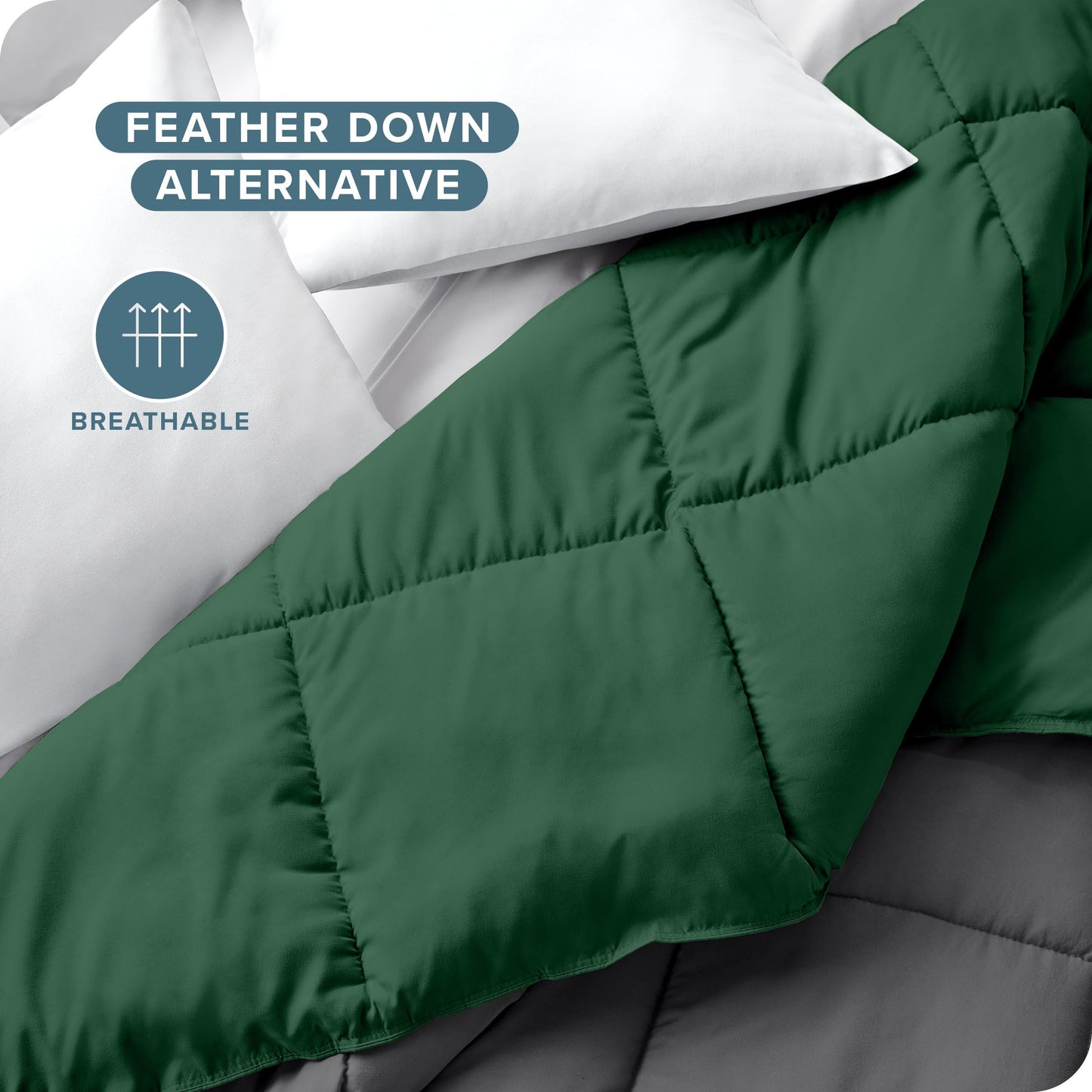 Bare Home Full Comforter - Reversible Colors - Goose Down Alternative - Ultra-Soft - Premium 1800 Series - All Season Warmth - Bedding Comforter (Full, Grey/Forest Green)