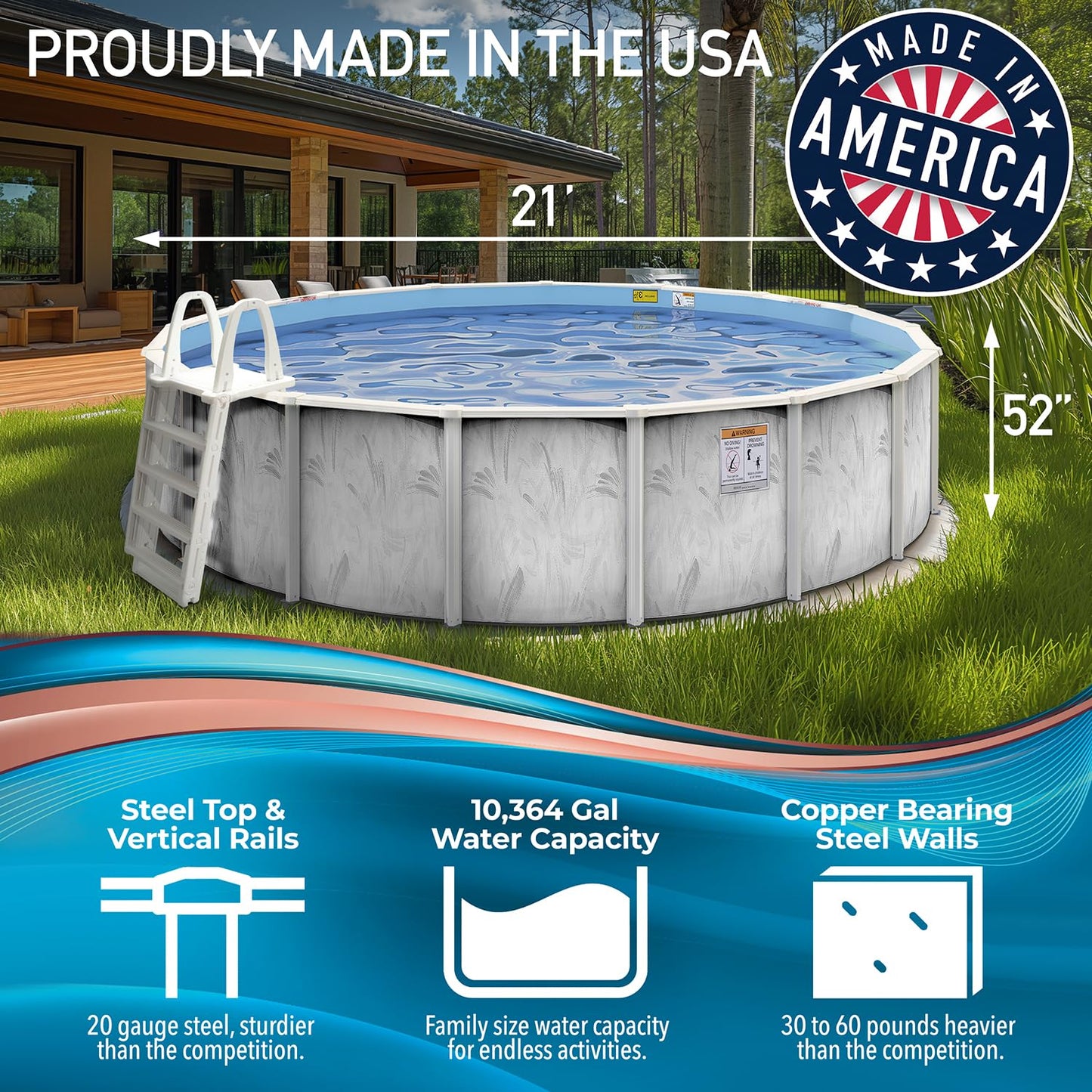 Hollowell Industries - Manufacturers of Doughboy Pools, 21 Foot x 52 Inch Steel Wall Pool above Ground Swimming Pool with Pool Liner, Sand Filter, Pump, and Skimmer, Pool Kit for above Ground Pool