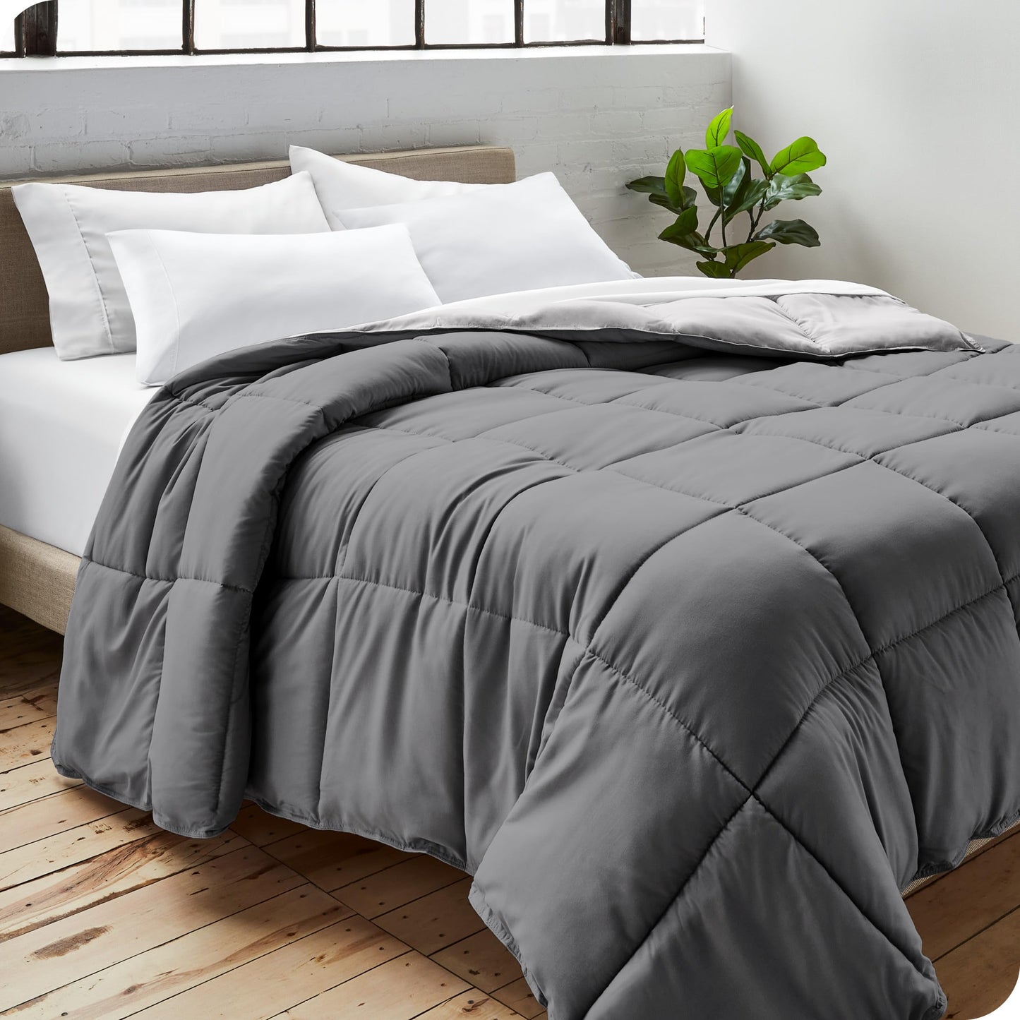 Bare Home Full Comforter - Reversible Colors - Goose Down Alternative - Ultra-Soft - Premium 1800 Series - All Season Warmth - Bedding Comforter (Full, Grey/Light Grey)