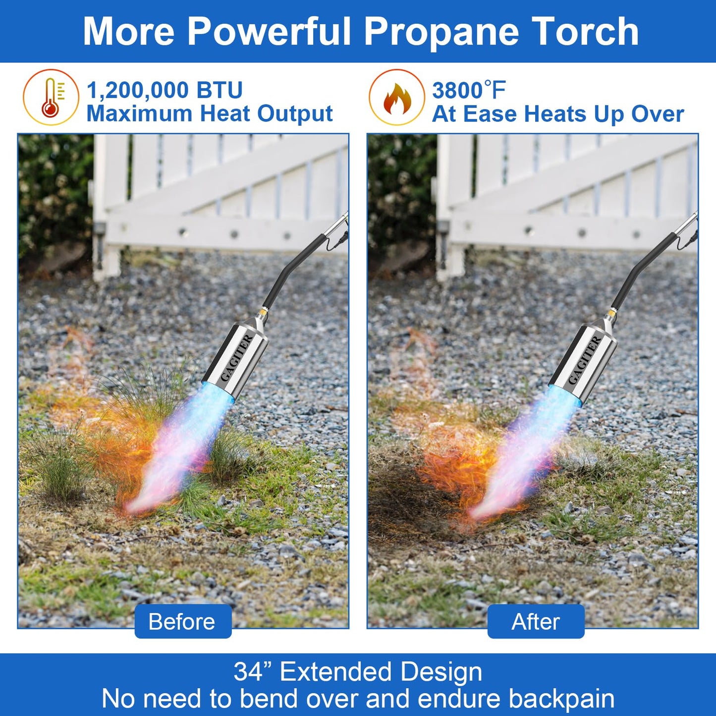 Propane Torch Weed Burner Kit,High Output 1,200,000 BTU with Storage Bag and 10FT Hose,Heavy Duty Blow Torch Flamethrower with Turbo Trigger for Flame Weeding,Roof Asphalt,Ice Snow,Road Marking