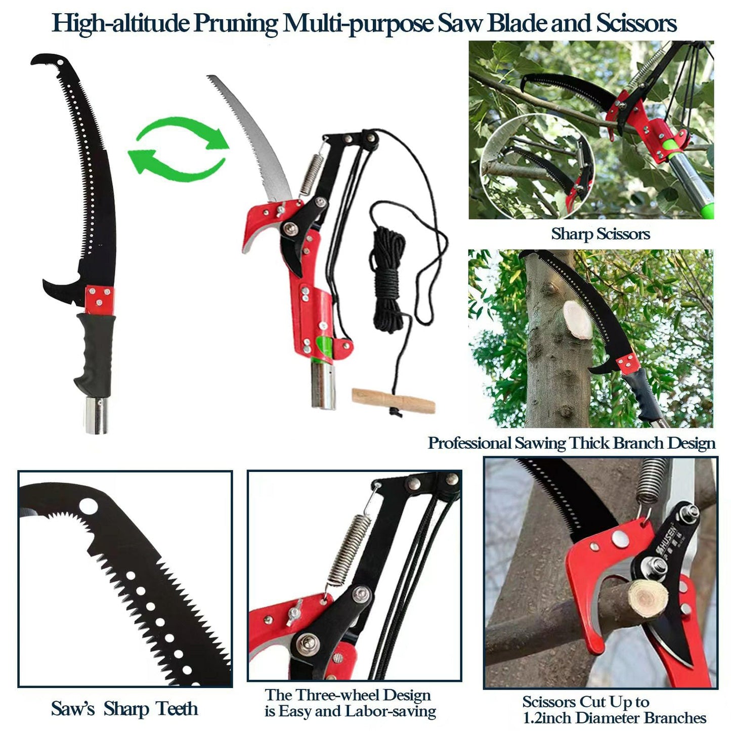 YTFLOT 2-32 Feet Pole Saws For Tree Trimming Manual Pole Saw Tree Trimmers Tree Pruner Extendable Tree Pole Saw Red