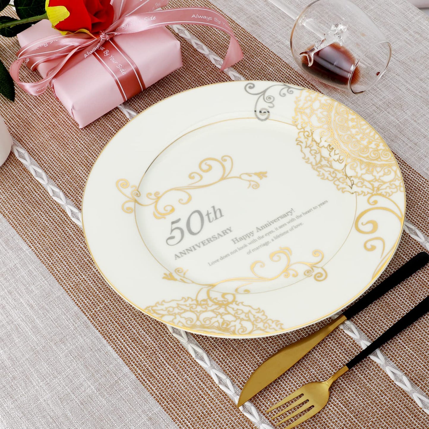 50th Anniversary Wedding Plate, 50th Anniversary Wedding Gifts for Couple, 50th Golden Anniversary Wedding Gifts for Parents, 50 Year Porcelain Gold Plate with Stand 10 Inch