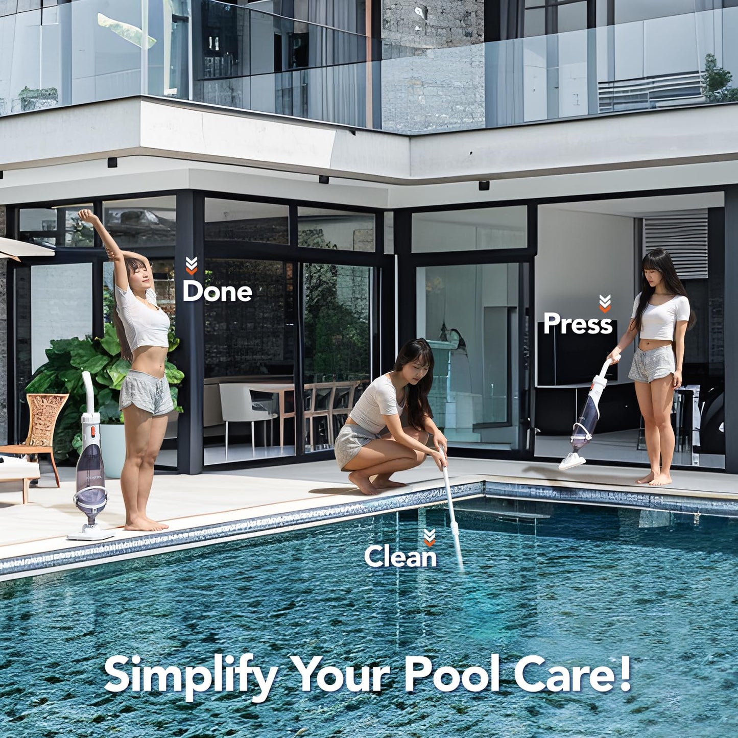 Pool Vacuum for Above & In-ground Pool with a Telescopic Pole, Handheld Pool Vacuum Pool Keeper K1, Cordless Rechargeable Pool Vacuums Cleaner for Hot Tubs, Spas, Fast Deep Cleaning, 60 Mins Runtime