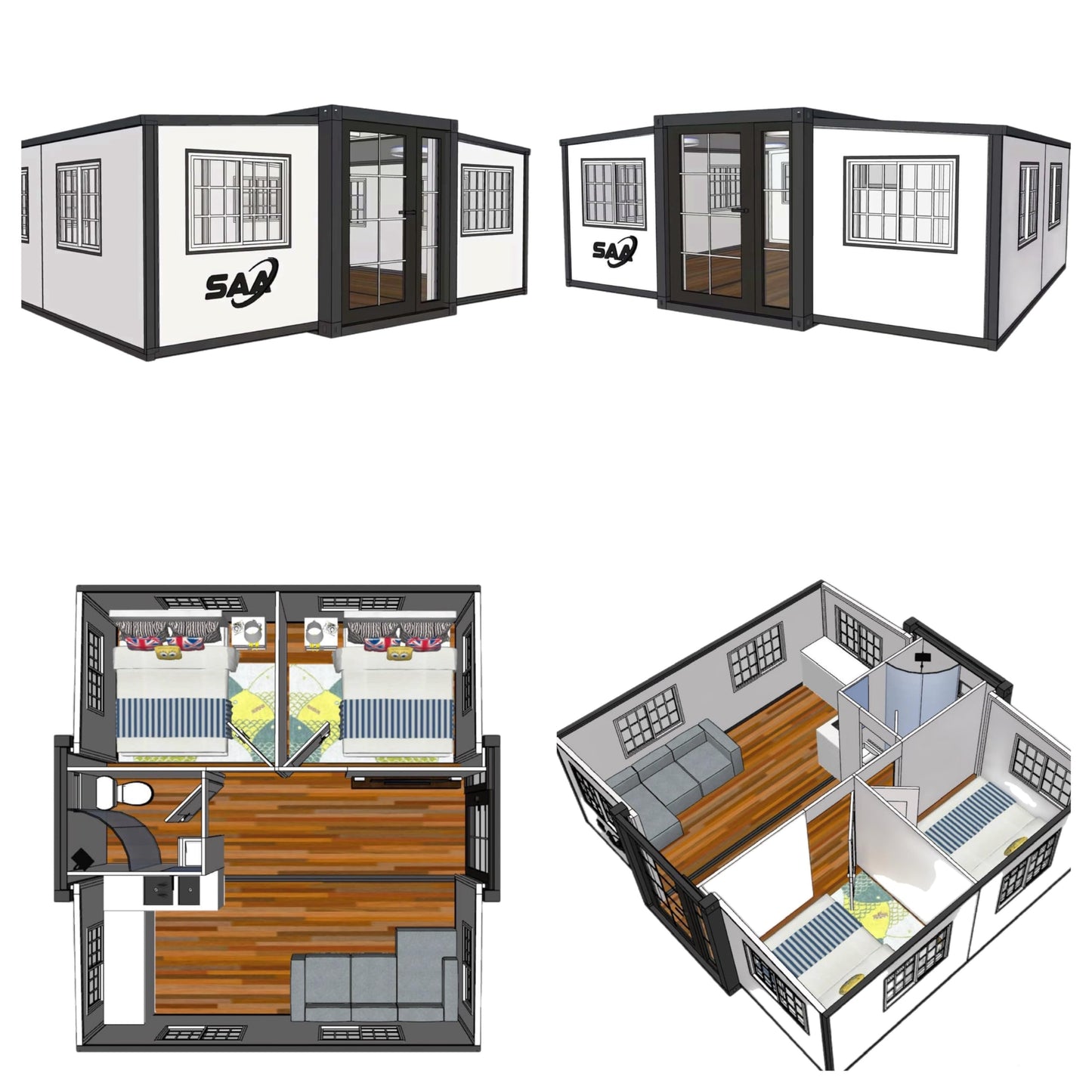 SAA Tiny Expandable Prefab House to Live in 1 Bathroom, 2 Rooms & 1 Kitchen- Foldable House, Container Home, Portable House, Tiny House for Small Family, Modular Guest House – 19 x 20 FT