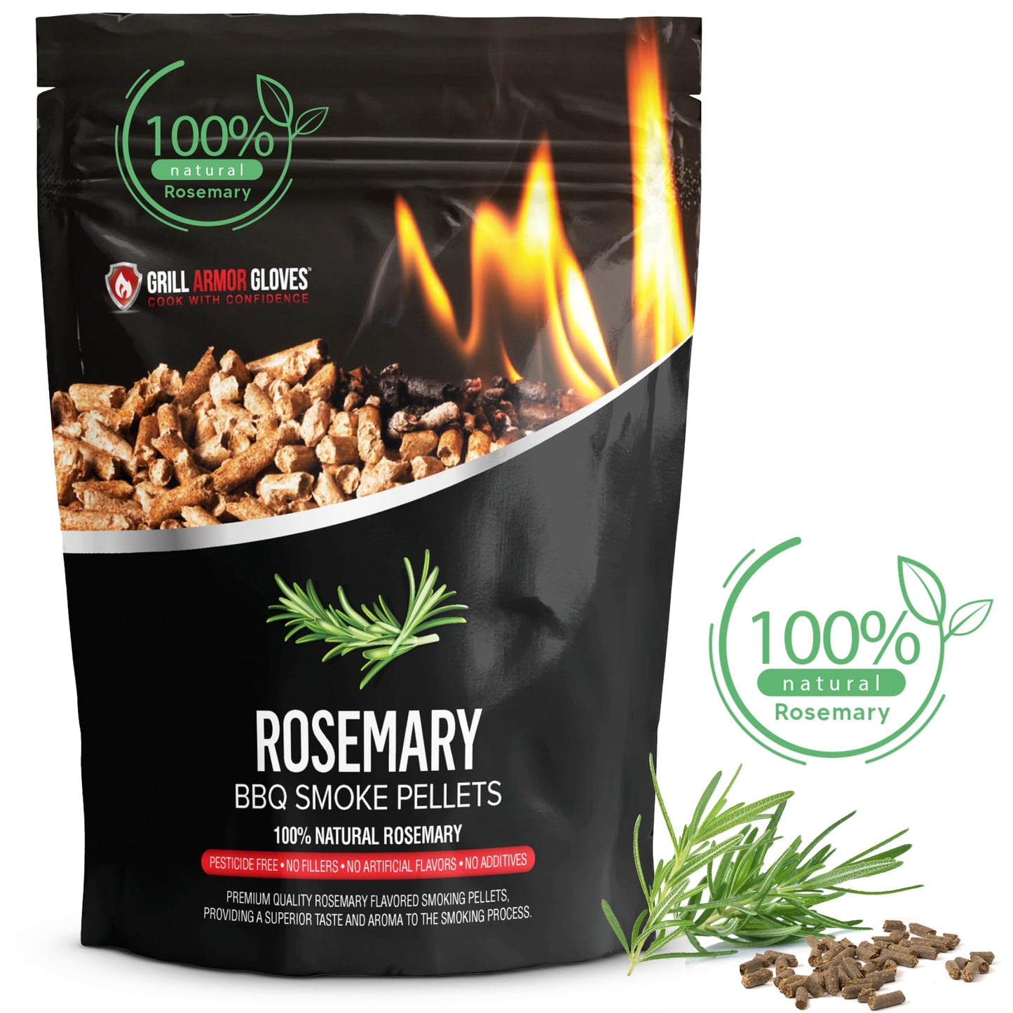 Grill Armor 100% All-Natural Rosemary Pellets for Smokers, Charcoal, Gas Grills, Smoking Gun – Mix with Other Basic Wood Pellets – Flavor Pellet for BBQ, Bake, Roast, Grilling – 1lb Bag Last 25-30H