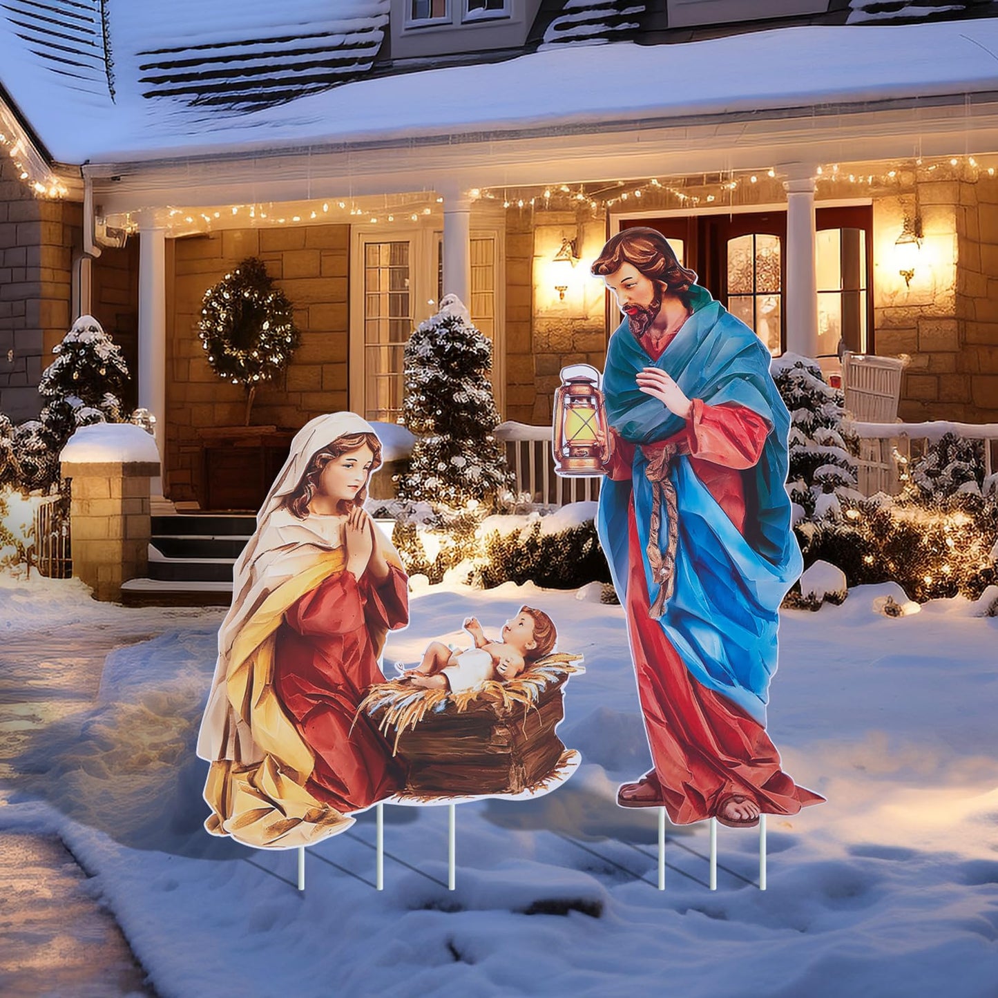 Neoflavie 2 Pcs Christmas Outdoor Santa Nativity Set, Neoflavie Large Outdoor Weatherproof Religious Christmas Yard Signs Nativity Scene for Yard Garden Lawn Nativity Outdoor Decorations