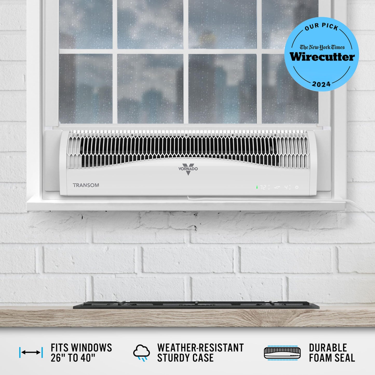 Vornado TRANSOM Window Fan with 4 Speeds, Remote Control, Reversible Exhaust Mode, Weather Resistant Case, Whole Room, Ice White