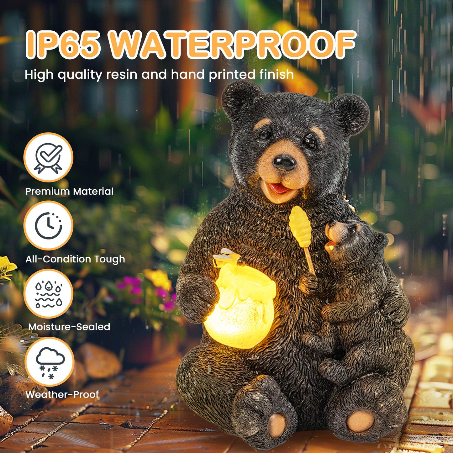 GIGALUMI Solar Garden Statues Loving Bear Figurine Lights for Outside, Yard Decorations Outdoor, Garden Decor Unique Birthday Housewarming Gifts for Mom, Women