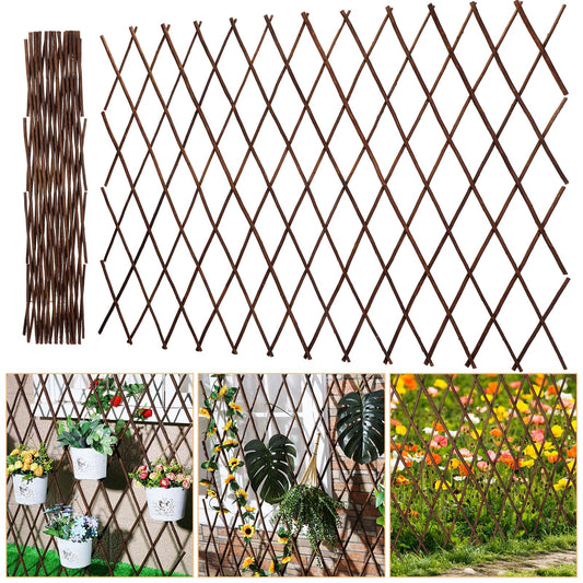 Sasylvia 8 Pack Expandable Willow Trellis Lattice Fence Willow Fence Panel for Climbing Plants Willow Garden Lattice Trellis Plant Support Open Screen Willow Fencing, Outdoor Decorative Wood Fence