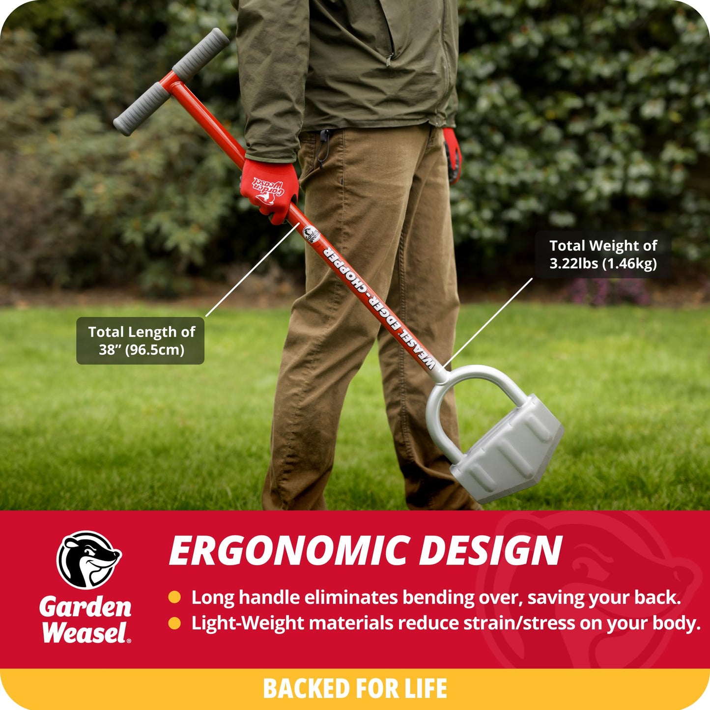 Garden Weasel Edger-Chopper - Long Handle | Garden Beds, Patios, Trenches, Sidewalks, Driveways, and More | Lawn and Landscaping Tool, T Grip, Sod Cutter | 91714