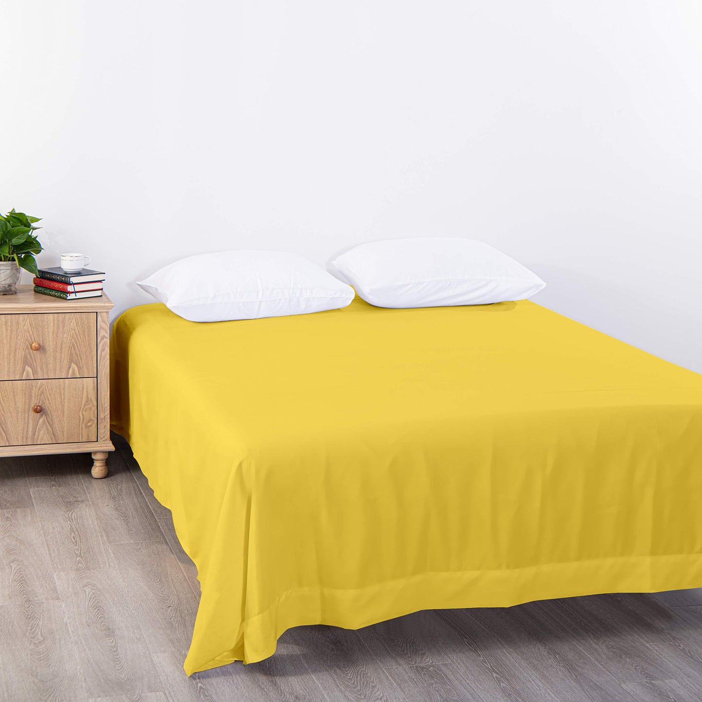 BEDSUM Microfiber Flat Bed Sheet Only, Luxury 1800 Thread Count Wrinkle and Fade Resistant Bedding Sheet, Twin XL, Yellow