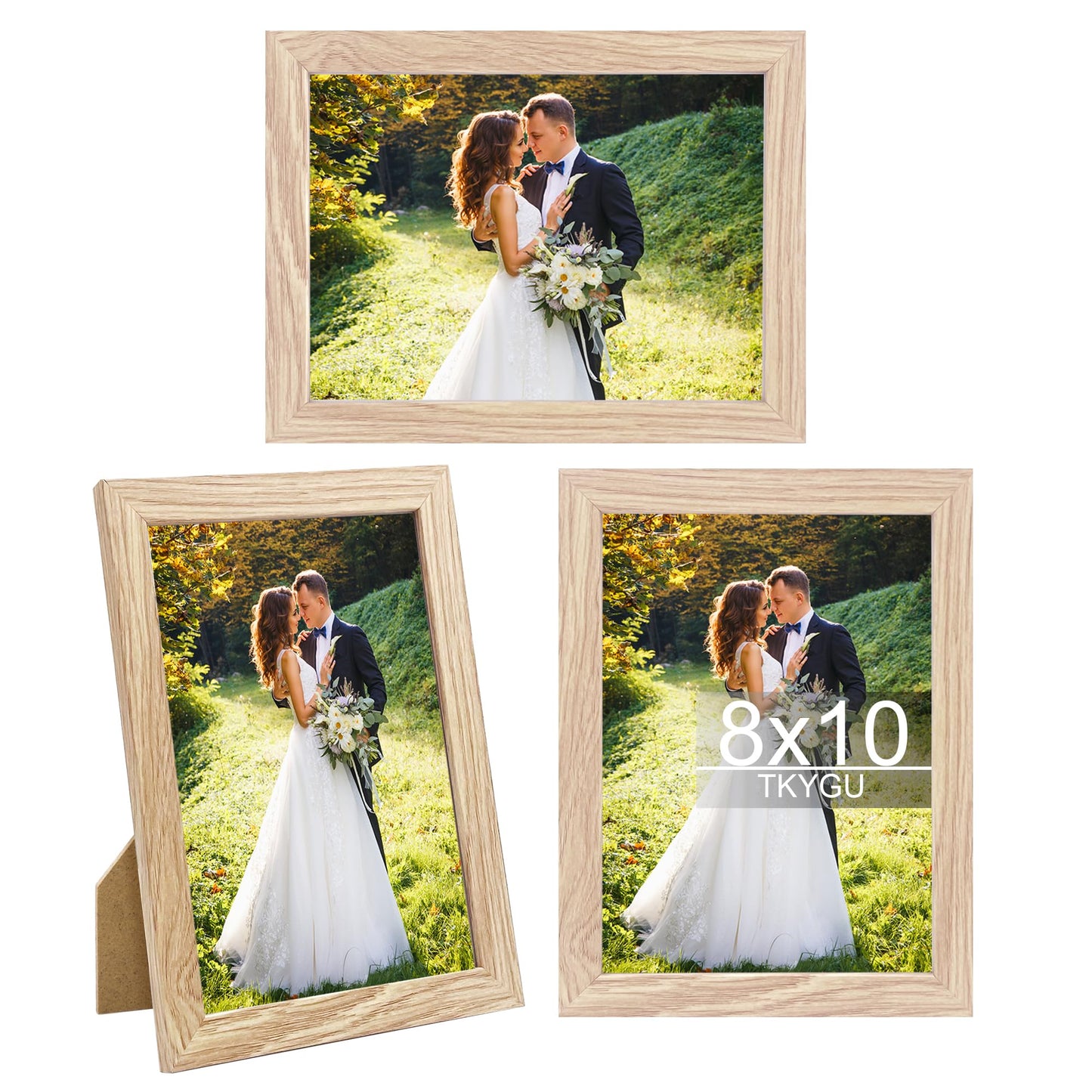 TKYGU 8x10 Picture Frame Woodgrain Set of 3,Real Glass for Rustic Natural 8x10in Poster Frames- Art Frame,Wall Hanging-Tabletop Display Gallery Family Wedding Memorial Pic Frame Best Gift