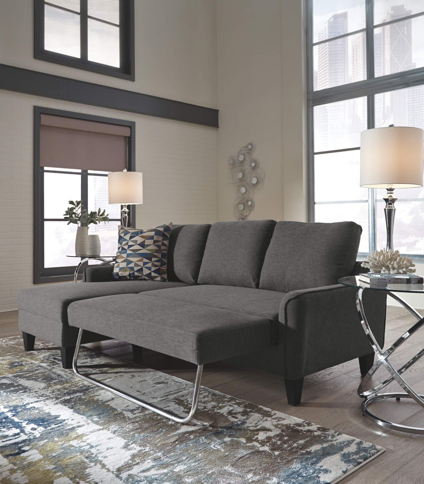 Signature Design by Ashley Jarreau Modern Sectional Sleeper Sofa Couch with Chaise Lounge, Gray