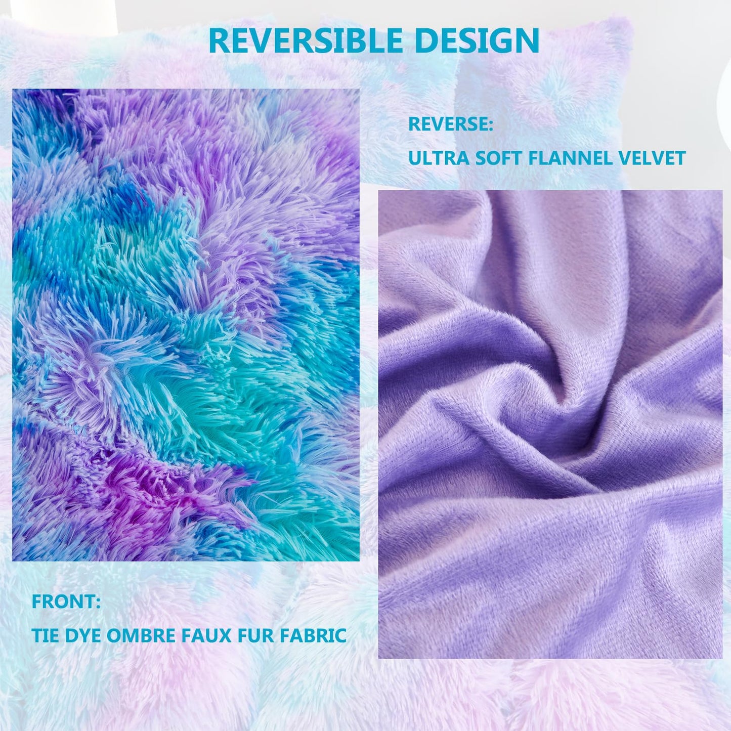 SUCSES Blue Purple Fluffy Twin Bedding Sets for Girls 3Pcs Faux Fur Plush Shaggy Kids Duvet Cover Set Twin Size Tie Dye Velvet Furry Comforter Cover Set (Blue Purple, Twin)