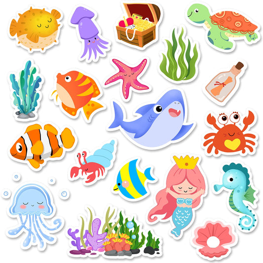 MDCGFOD Sea Animals Gel Clings for Kids, 21PCS Thick Vinyl Decals, Cartoon Animal Stickers for Classroom, Home, Nursery, Airplane Birthday Party Supplies, Reusable, Water Resistant, Indoor Usage