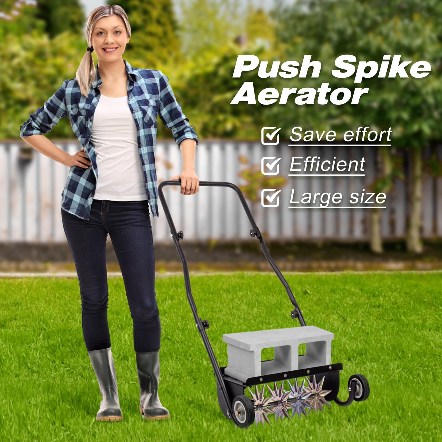 Suchtale 18-Inch Push Spike Aerator, Heavy Duty Rolling Lawn Aerator, Rotary Spike Lawn Aerator, Manual Lawn Aeration Equipment with Steel Handle, Suitable for Lawn, Garden, and Yard Grass Aeration