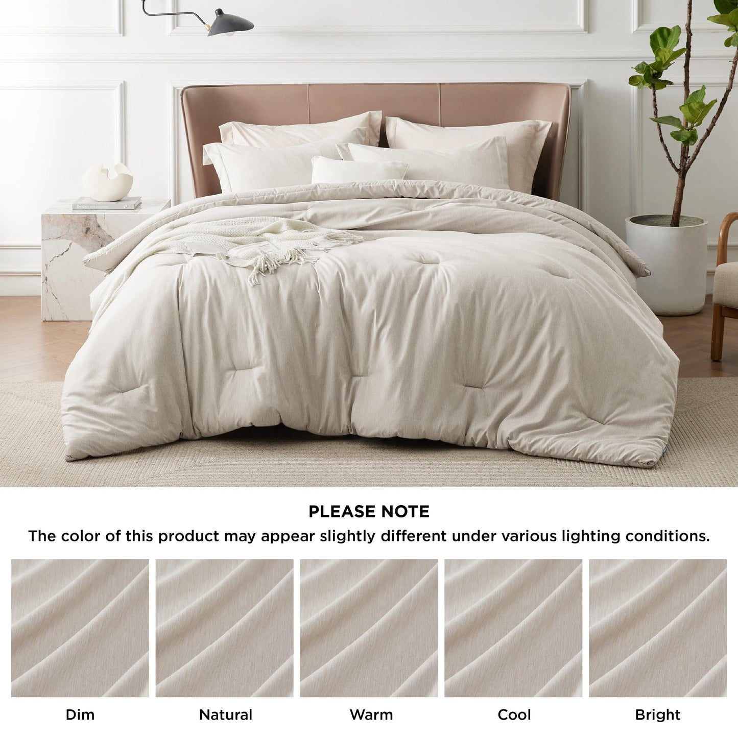 Bedsure King Size Comforter Set - Beige King Comforter Set, Soft Bedding for All Seasons, Cationic Dyed Bedding Set, 3 Pieces, 1 Comforter (104"x90") and 2 Pillow Shams (20"x36"+2")