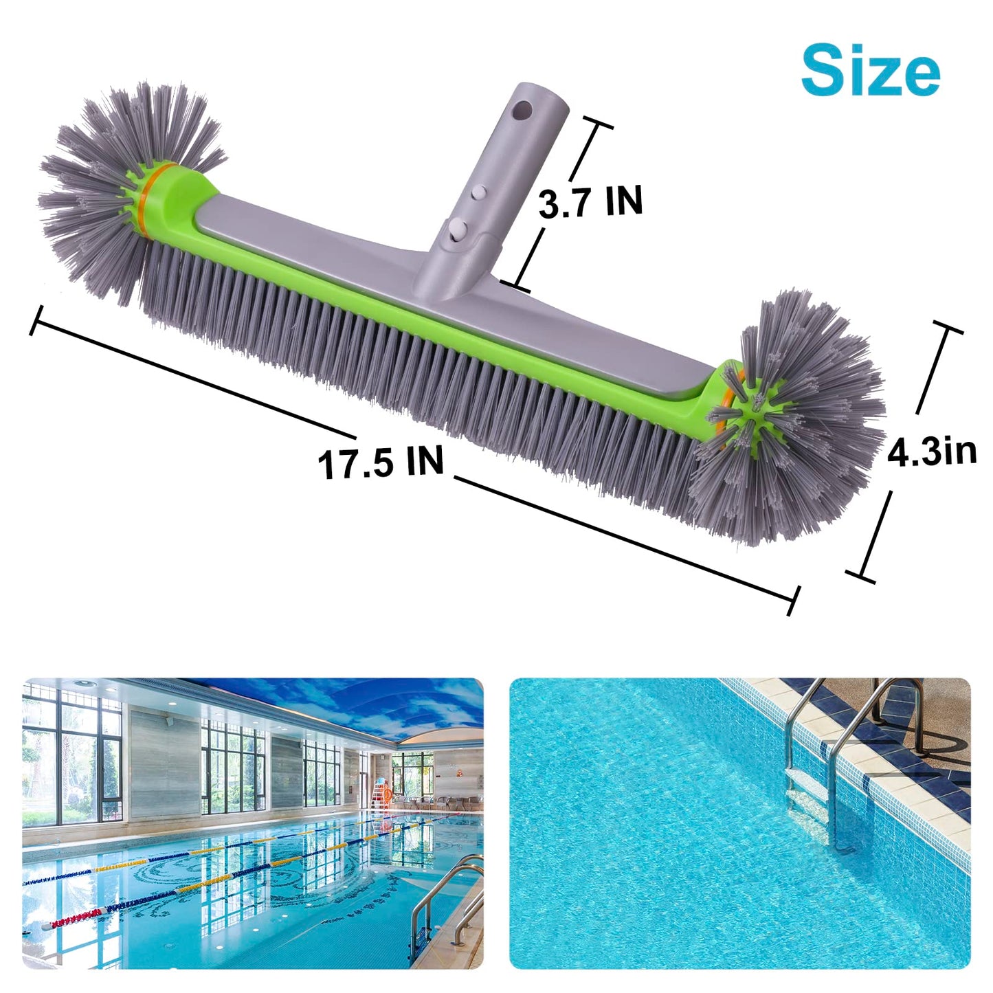 Sepetrel Pool Brush Head for Cleaning Pool Walls,Heavy Duty Inground/Above Ground Swimming Pool Round Scrub Brushes with Premium Strong Bristle & Reinforced Aluminium Back,Grey