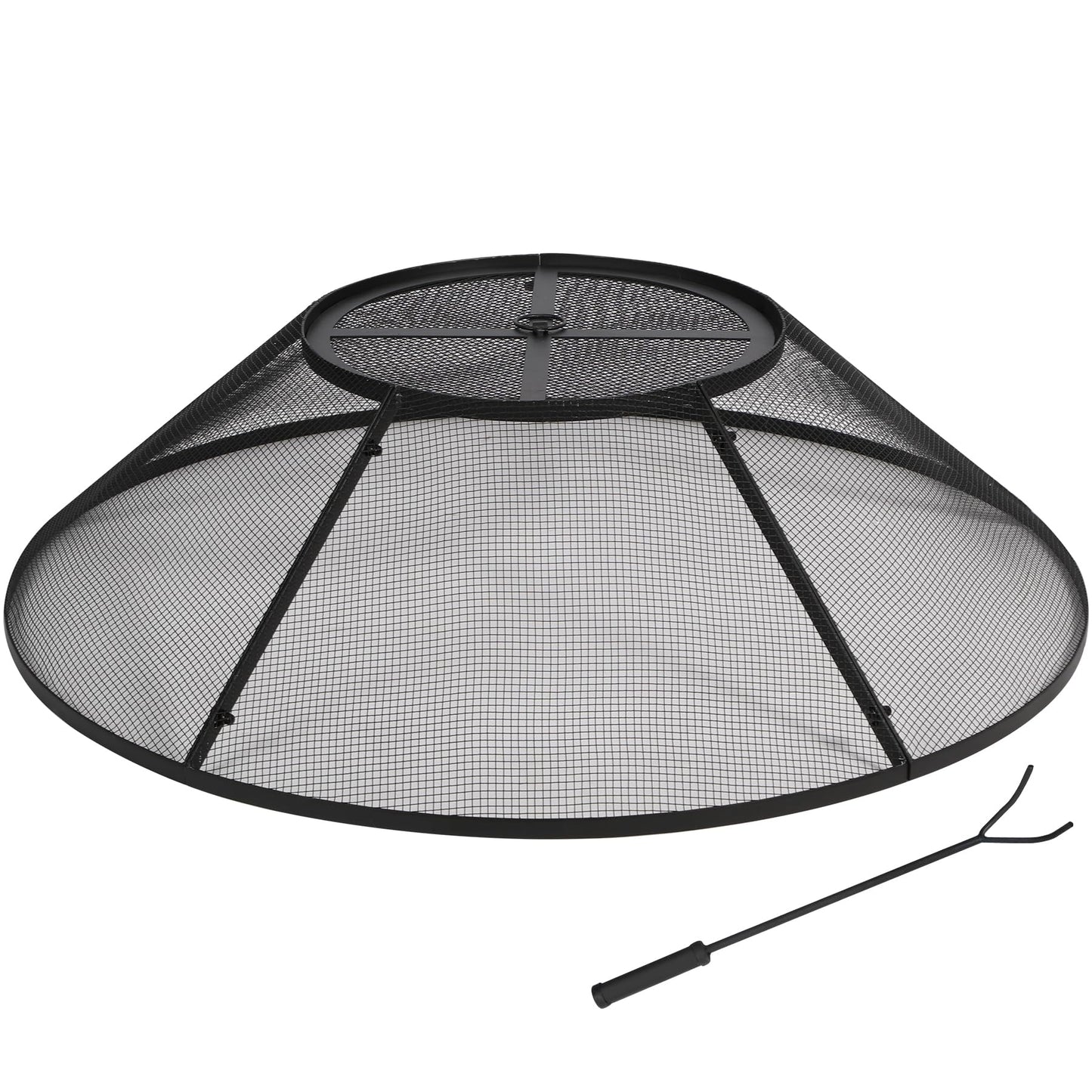 Lineslife Fire Pit Spark Screen 36 Inch with Top Cover Round, Heavy Duty Collapsible Outdoor Fire Pit Mesh Screen, Metal Fire Pit Top Lid with Ring Handle for Patio Backyard, Black