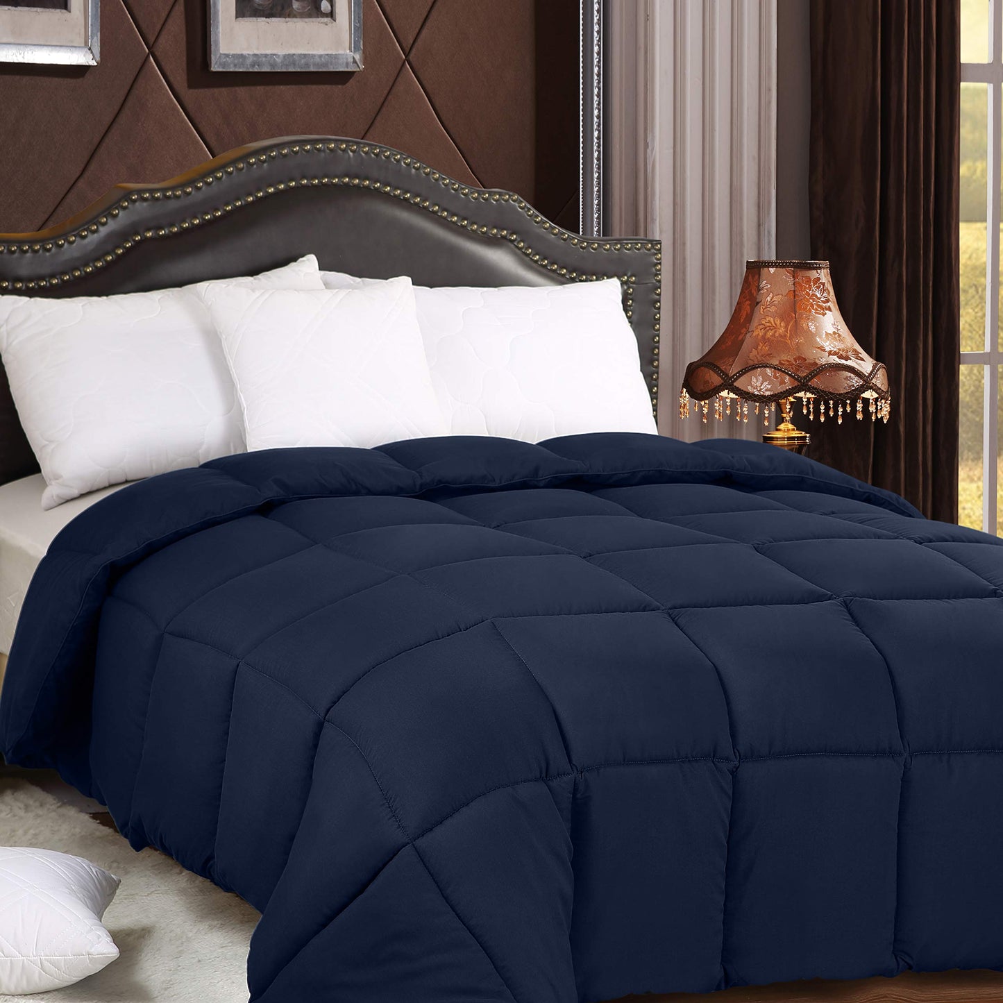 Utopia Bedding Comforters King Size, All Season Duvet Insert, Down Alternative Box Stitched Bed Comforter with Corner Tabs, Machine Washable (Navy)