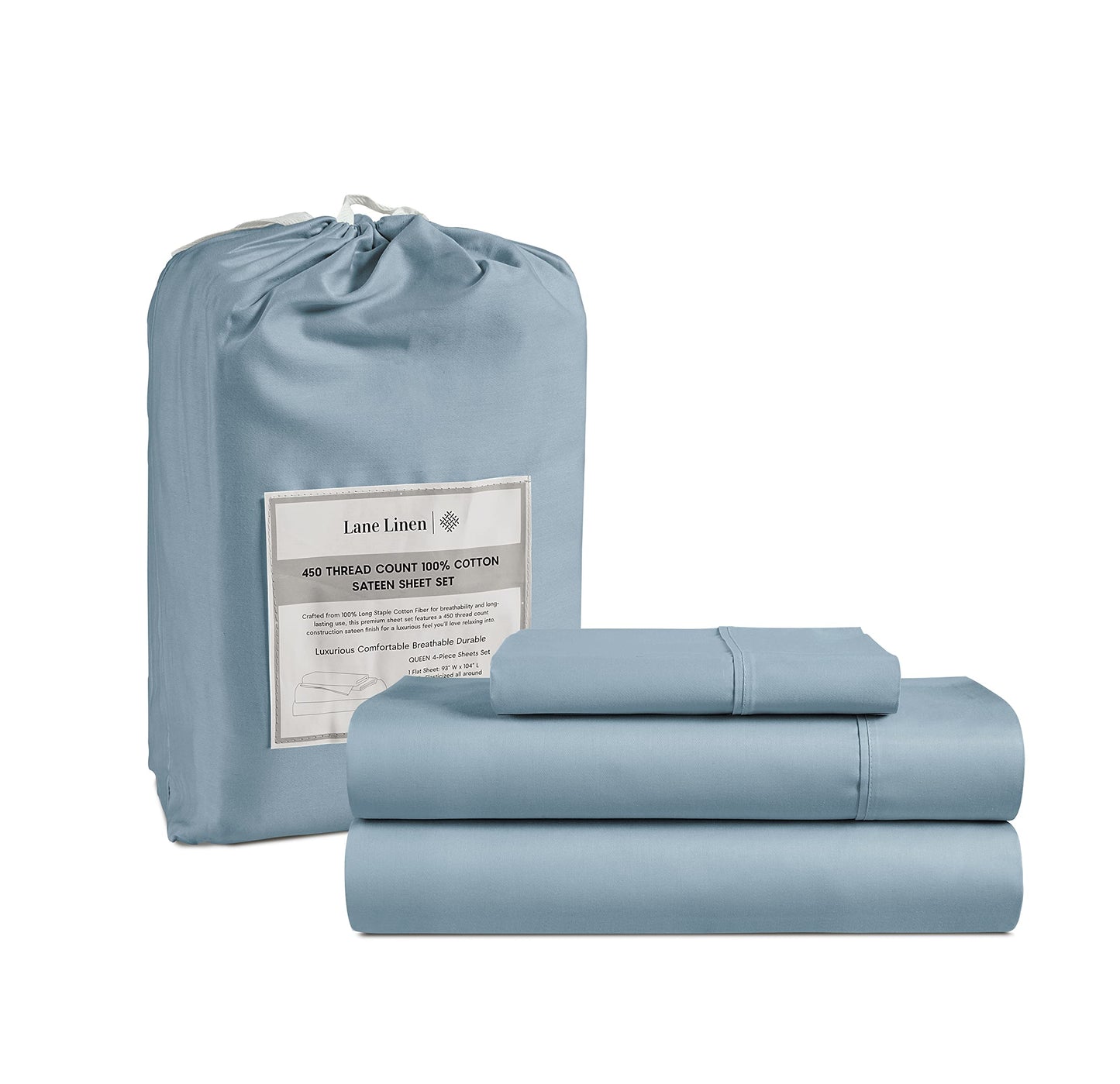 LANE LINEN Twin XL Sheet Sets - 3 Pc Twin XL Sheet Set, Luxury Sateen Sheets, 450 Thread Count 100% Cotton Twin XL Bed Sheets, Extra Long Twin Bed Sheets, Breathable Cotton Sheets - French Blue