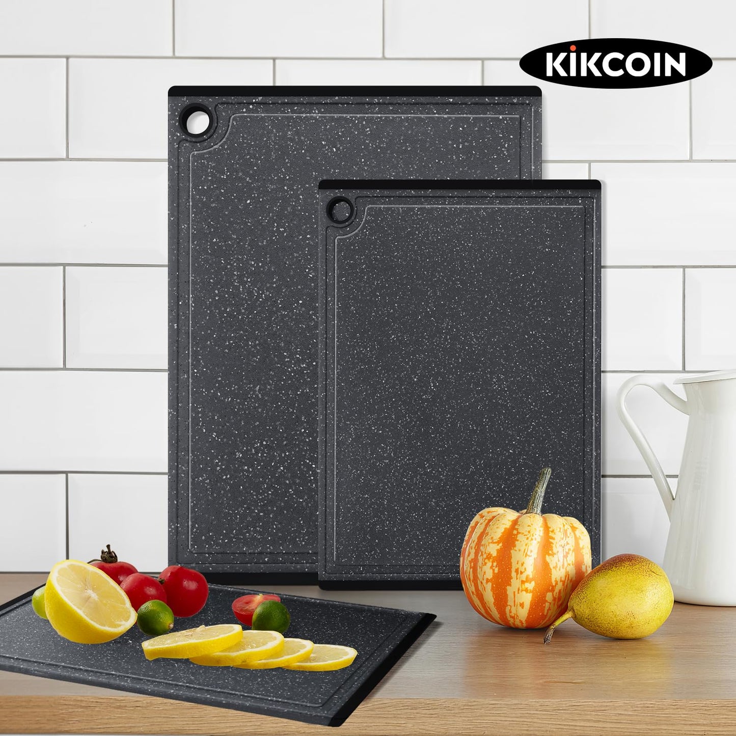 Plastic Cutting Boards for Kitchen, 3-Piece Large Cutting Board Set Dishwasher Safe Chopping Boards with Non-slip Feet and Juice Grooves, Kikcoin