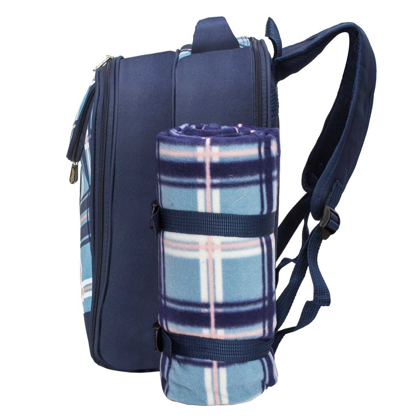 Apollo Walker Picnic Backpack Bag for 2 Person with Cooler Compartment, Detachable Bottle/Wine Holder, Fleece Blanket, Plates and Cutlery (Blue)