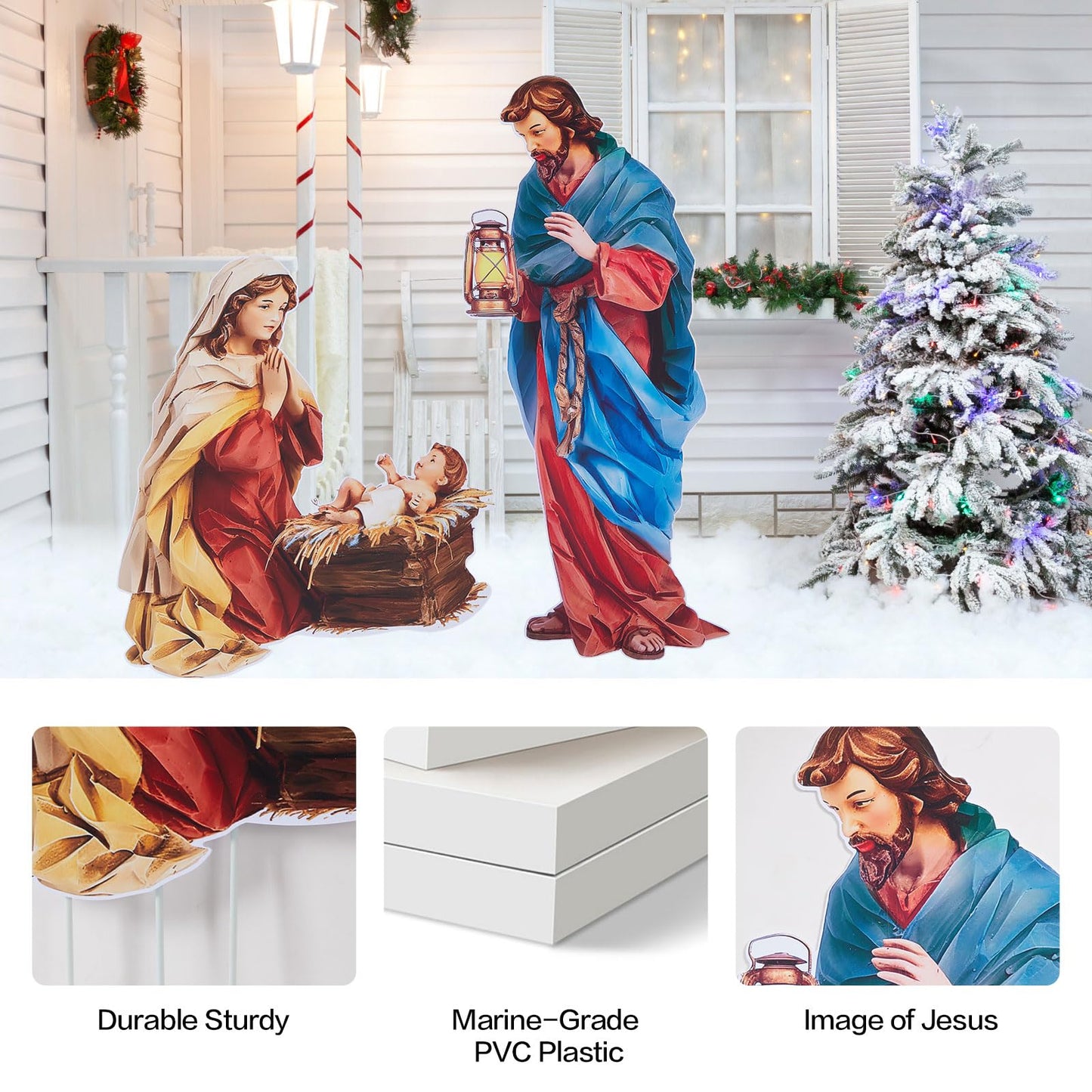 Neoflavie 2 Pcs Christmas Outdoor Santa Nativity Set, Neoflavie Large Outdoor Weatherproof Religious Christmas Yard Signs Nativity Scene for Yard Garden Lawn Nativity Outdoor Decorations