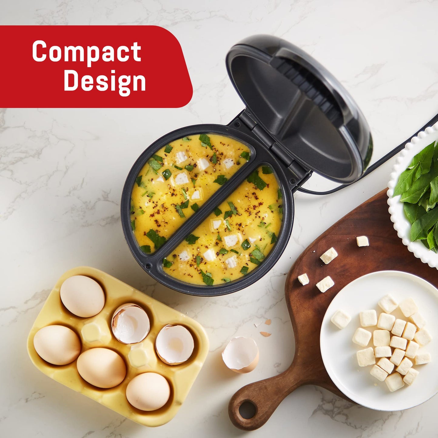 Elite Gourmet EOM205 Non-Stick Omelet, Frittata, Snack Pocket Maker, Dessert Maker, 2 Individual 6.5" Omelets, Stainless Steel and Black