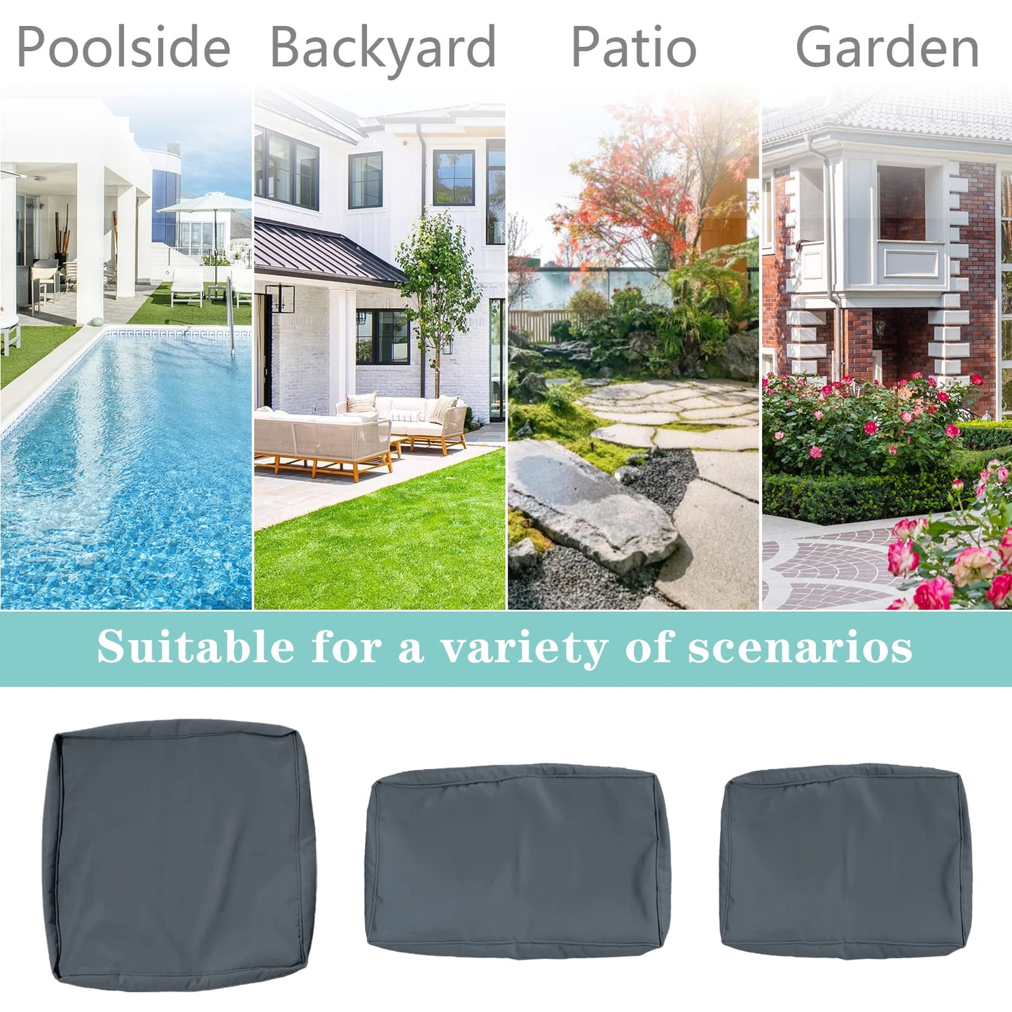 FKSLIFE Patio Cushion Covers Replacement,Outdoor Patio Cushion Covers Replacement Waterproof (25×25×3.15 inches, Dark Grey)