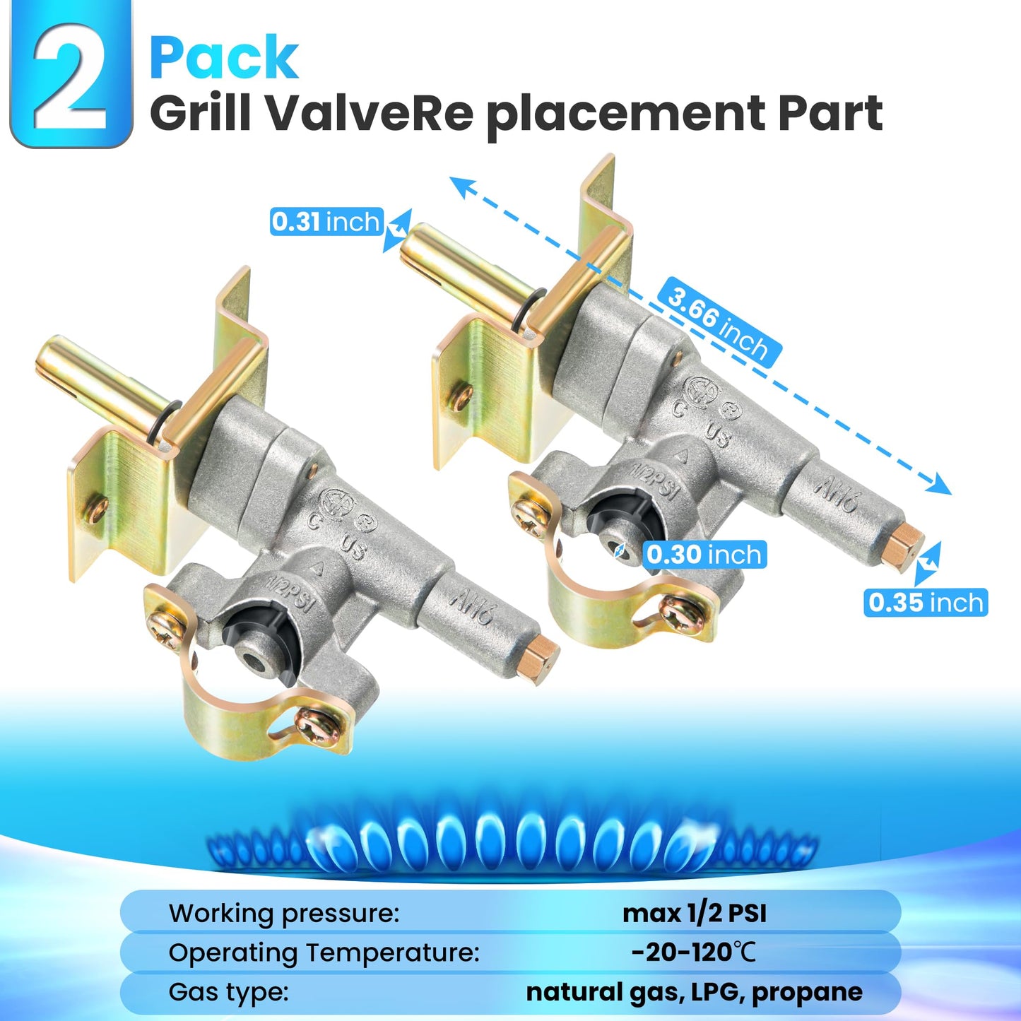 Feekoon 2 Pack Griddle Burner Control Valve Compatible with Blackstone Grill Griddle, Griddle Gas Valve Parts Replacement, Grill Valve Part Compatible with Blackstone 36“ Gas Grill Griddle 1554