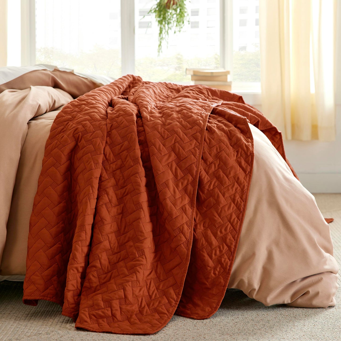 Bedsure Twin Extra Long Quilt Set - Lightweight Summer Quilt Twin - Red Orange Bedspread Twin Size - Bedding Coverlet for All Seasons (includes 1 Quilt, 1 Pillow Sham)