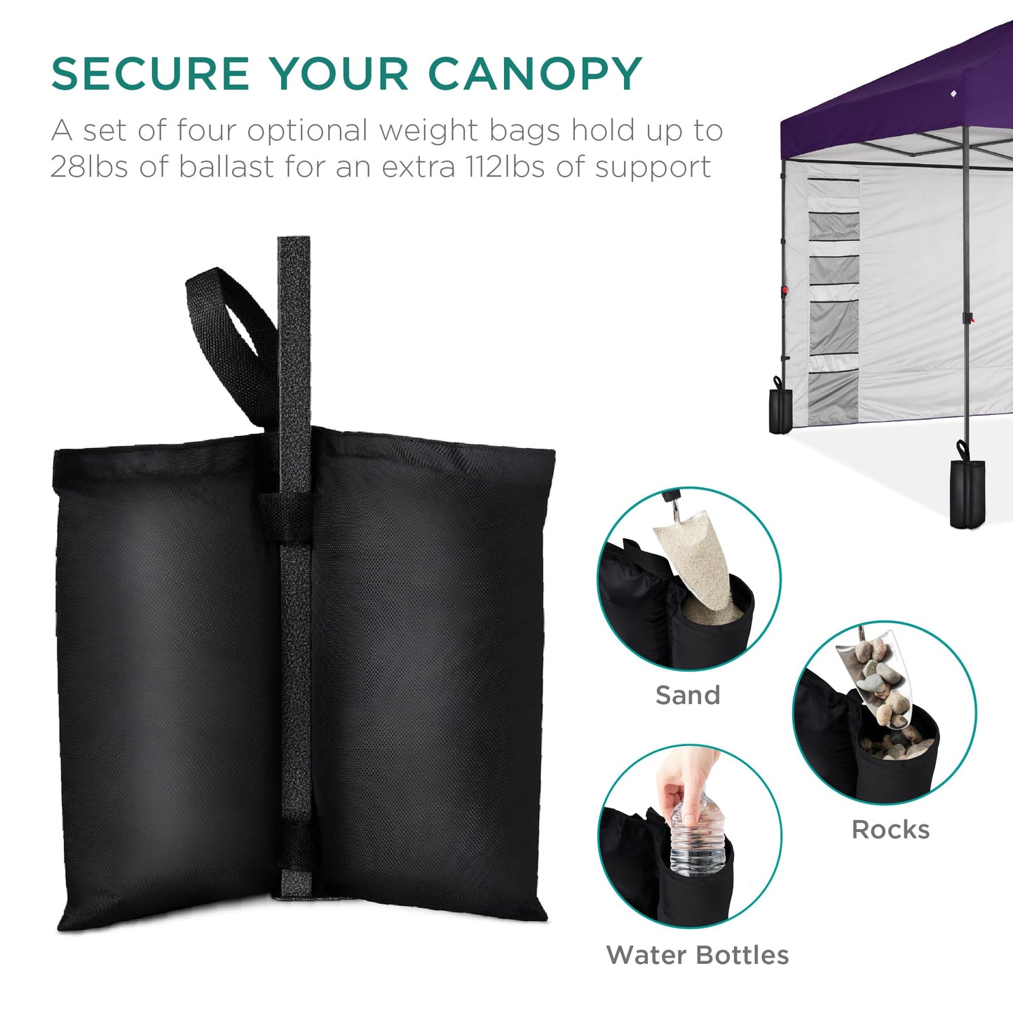 Best Choice Products 10x10ft Easy Pop Up Canopy w/Side Wall, 10 Pockets, Portable Carrying Case, 1-Button Setup, 4 Weight Bags - Amethyst Purple